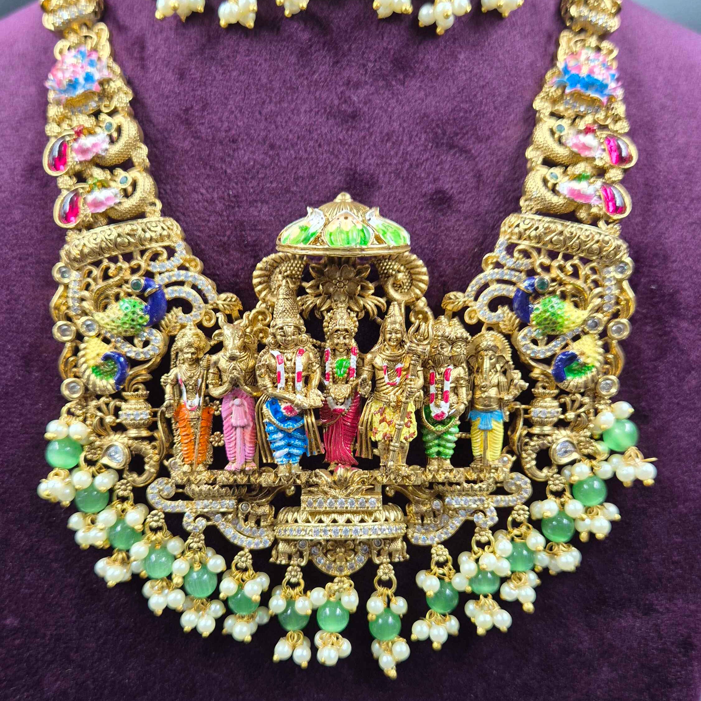 Meenakari Srinivasa Kalyanam Bridal Haram with Green Beads | Jeys Jewels