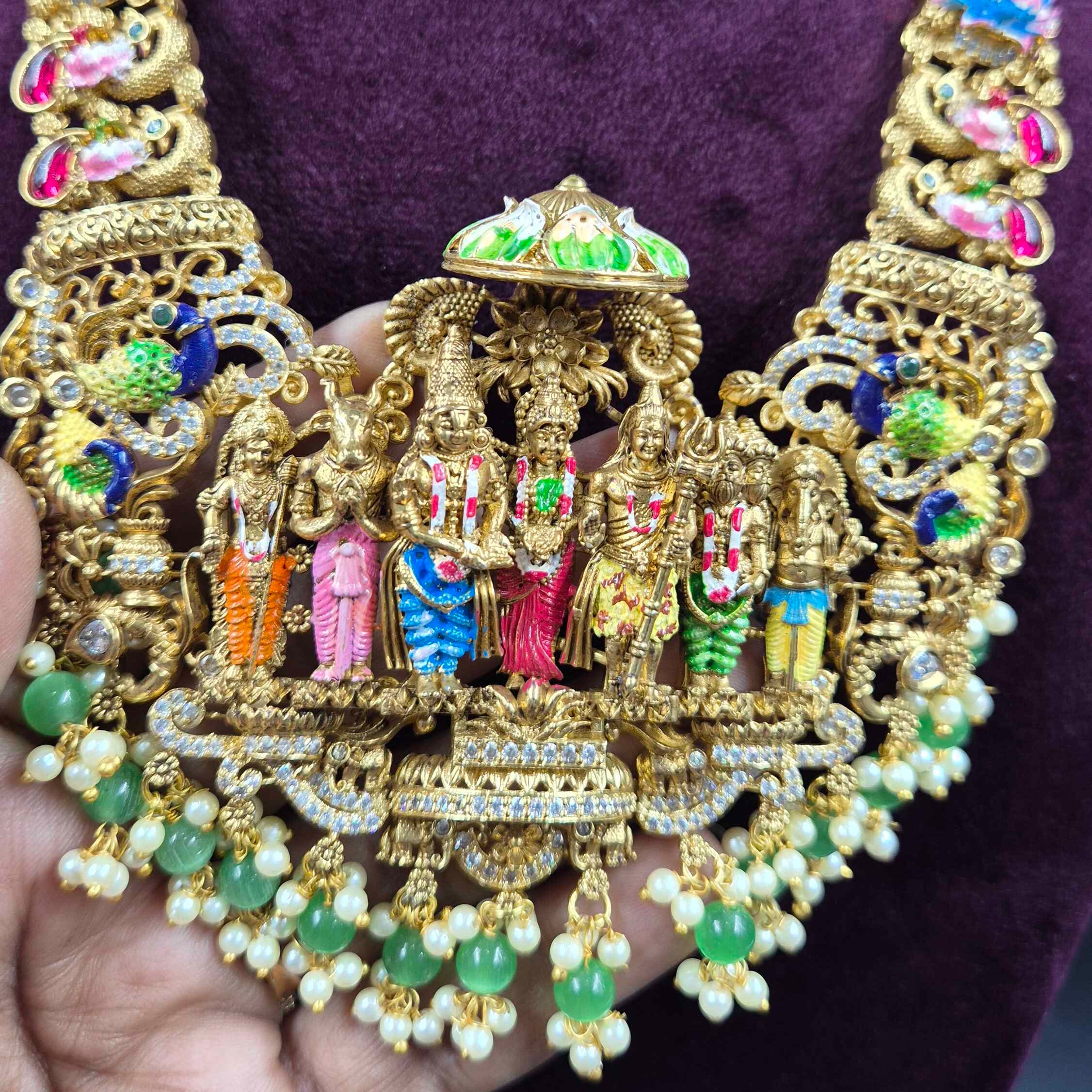 Meenakari Srinivasa Kalyanam Bridal Haram with Green Beads | Jeys Jewels