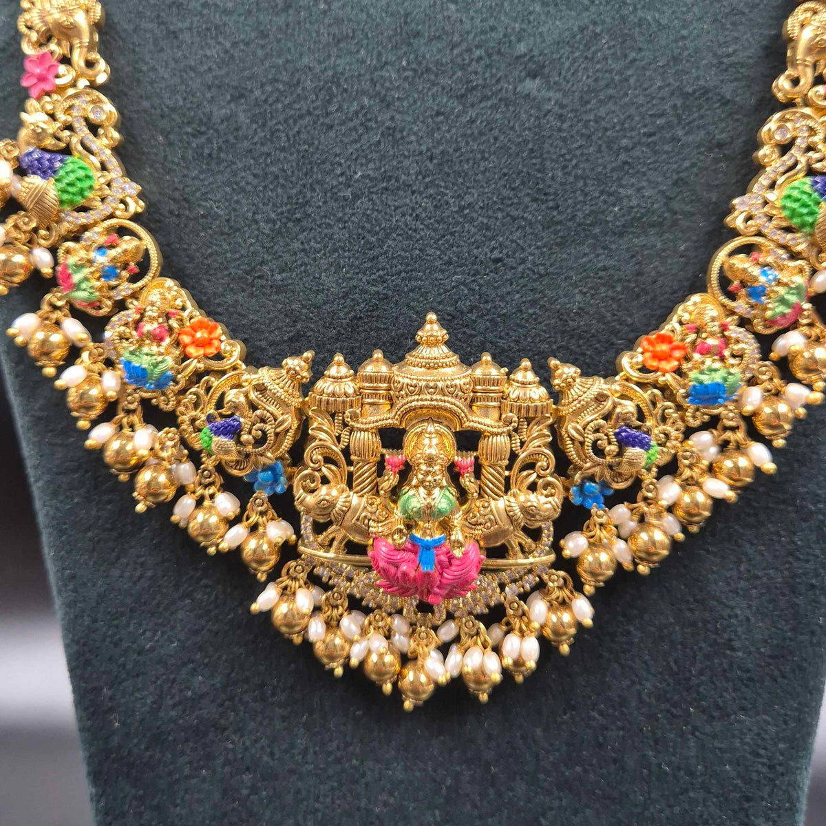 Meenakari Lakshmi Temple Necklace Set with Earrings | Jeys Jewels