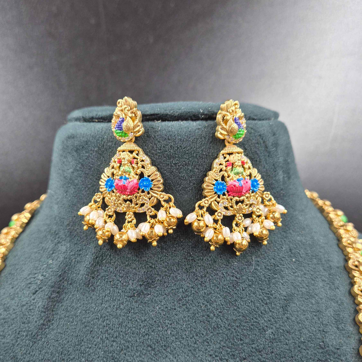 Meenakari Lakshmi Temple Necklace Set with Earrings | Jeys Jewels
