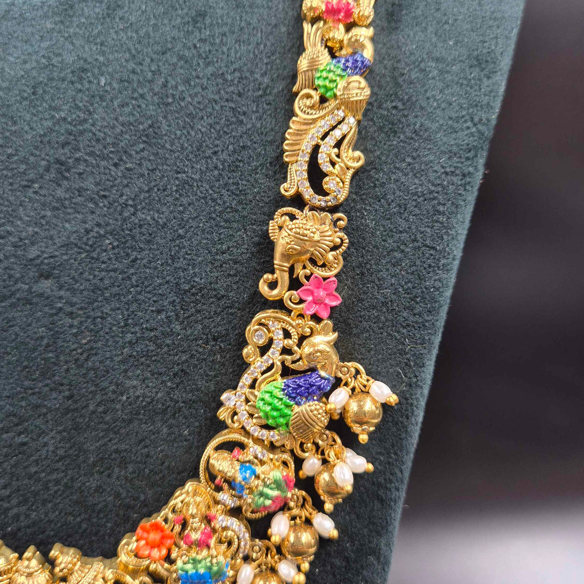Meenakari Lakshmi Temple Necklace Set with Earrings | Jeys Jewels