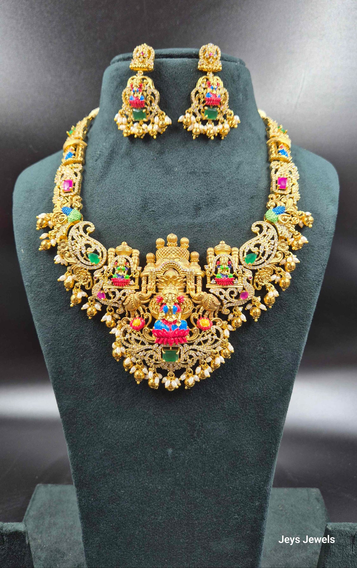 Meenakari Lakshmi Bridal Necklace Set | Temple Jewellery | Jeys Jewels