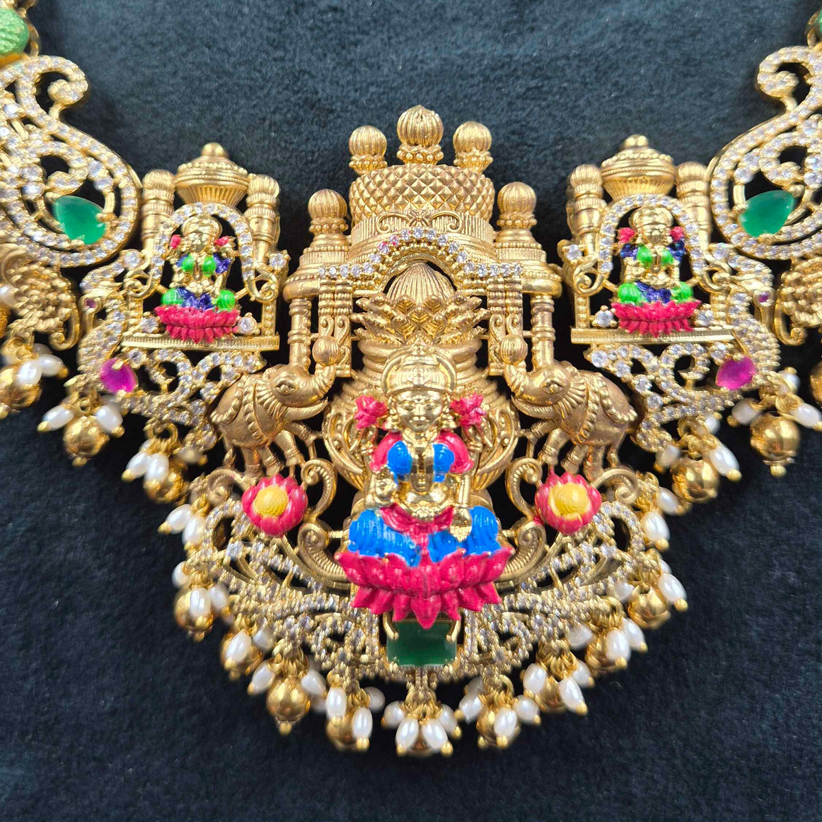 Meenakari Lakshmi Bridal Necklace Set | Temple Jewellery | Jeys Jewels