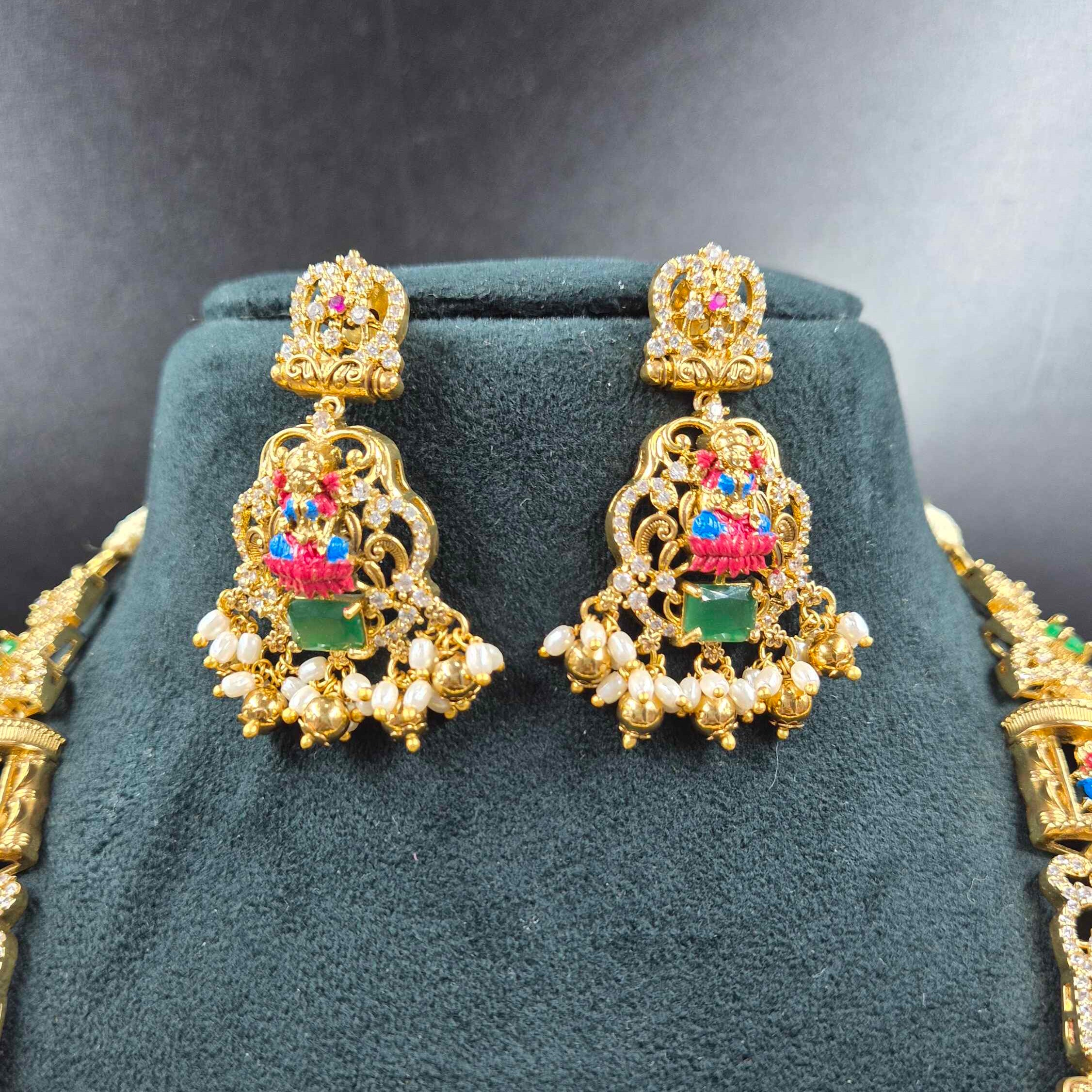 Meenakari Lakshmi Bridal Necklace Set | Temple Jewellery | Jeys Jewels