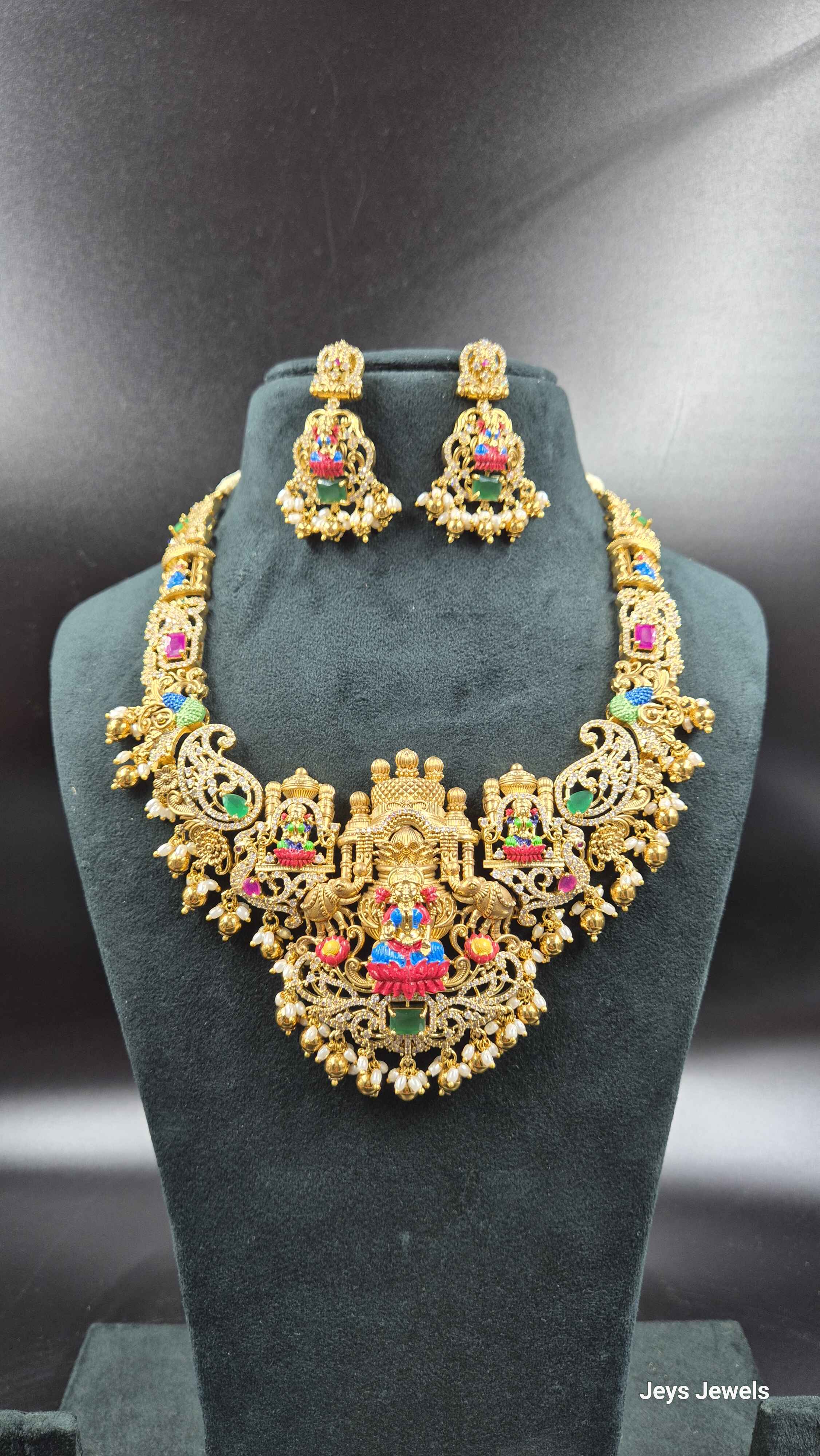 Meenakari Lakshmi Bridal Necklace Set | Temple Jewellery | Jeys Jewels