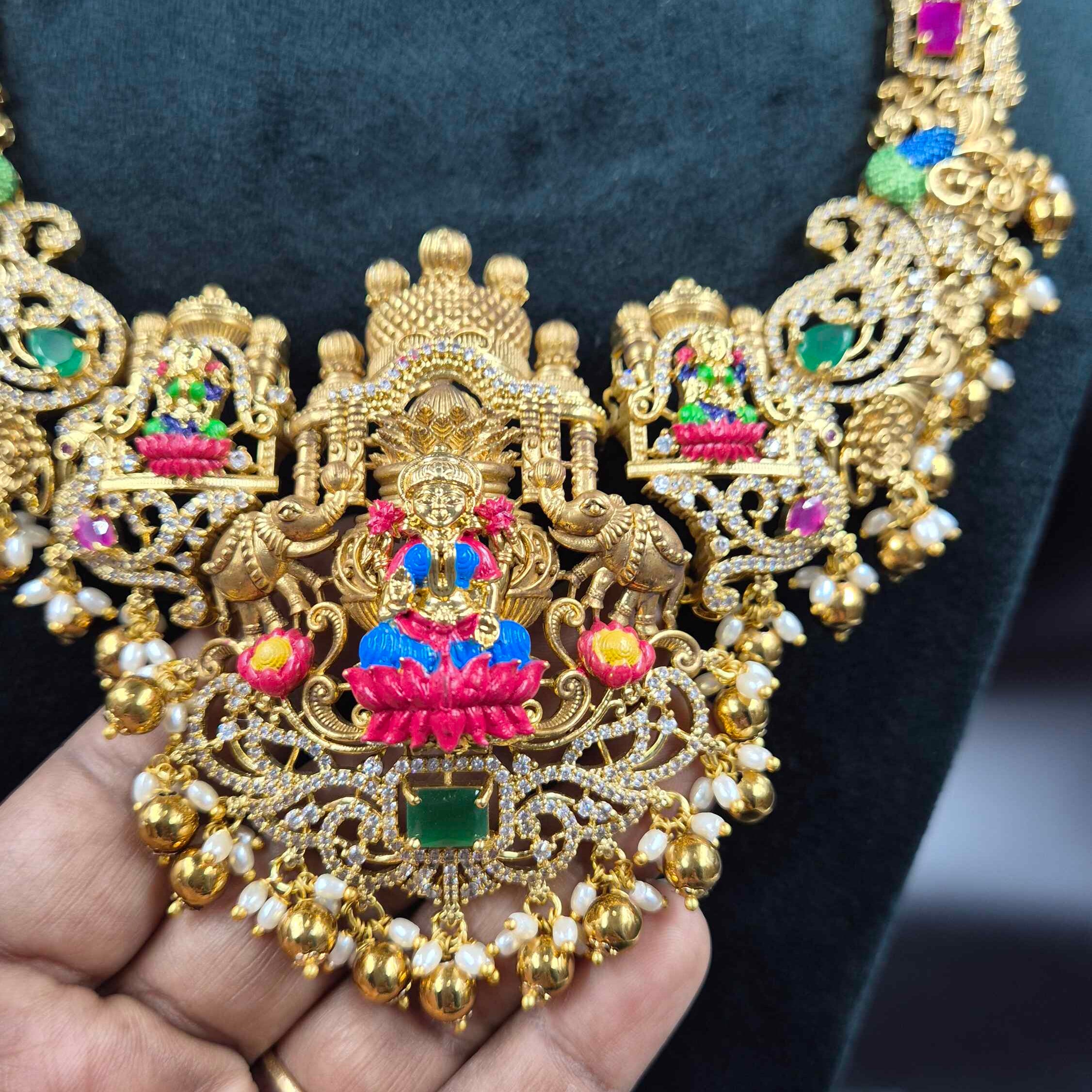 Meenakari Lakshmi Bridal Necklace Set | Temple Jewellery | Jeys Jewels