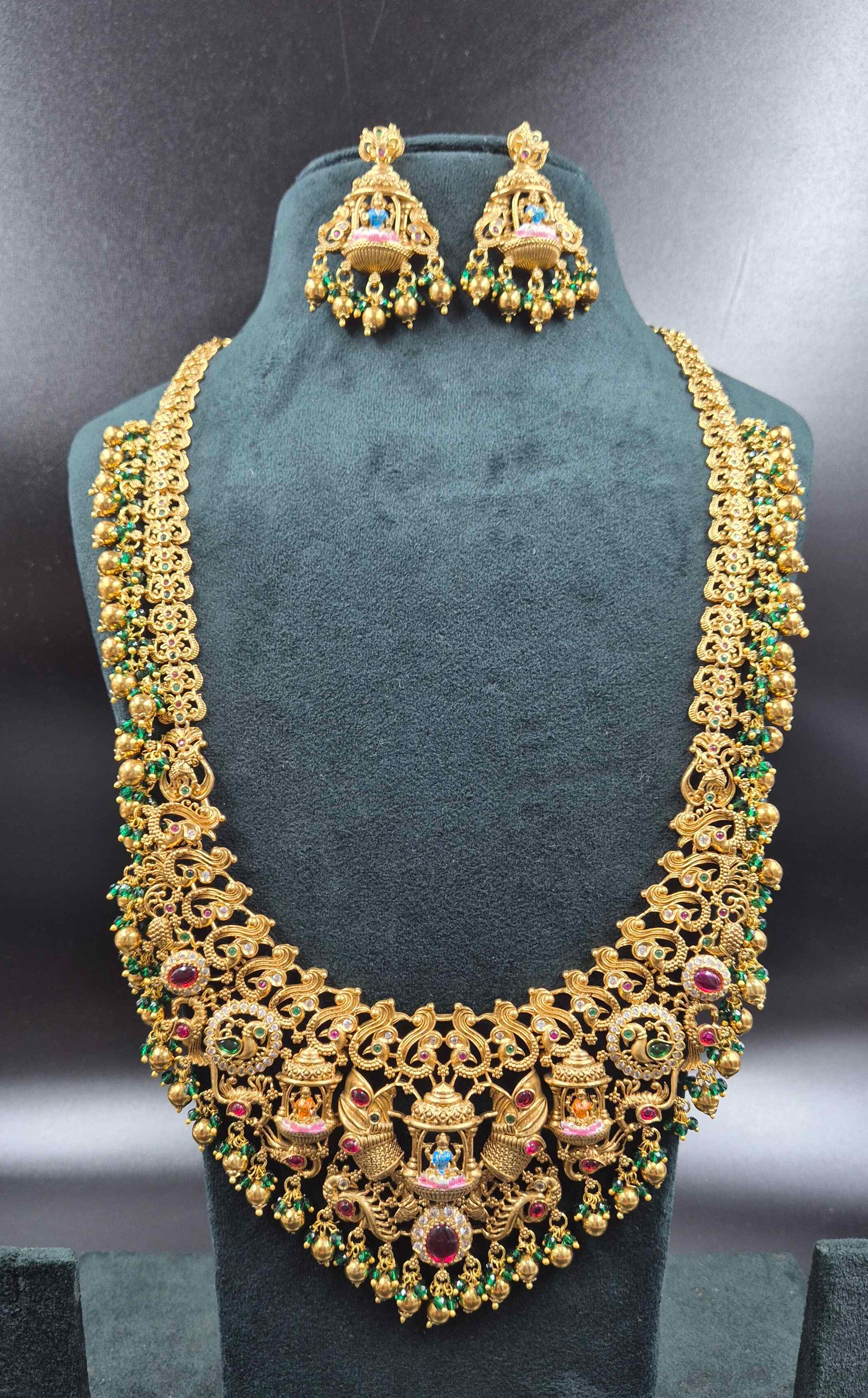 U-Shaped Lakshmi Haram with Ruby & Emerald Stones | Temple Jewellery