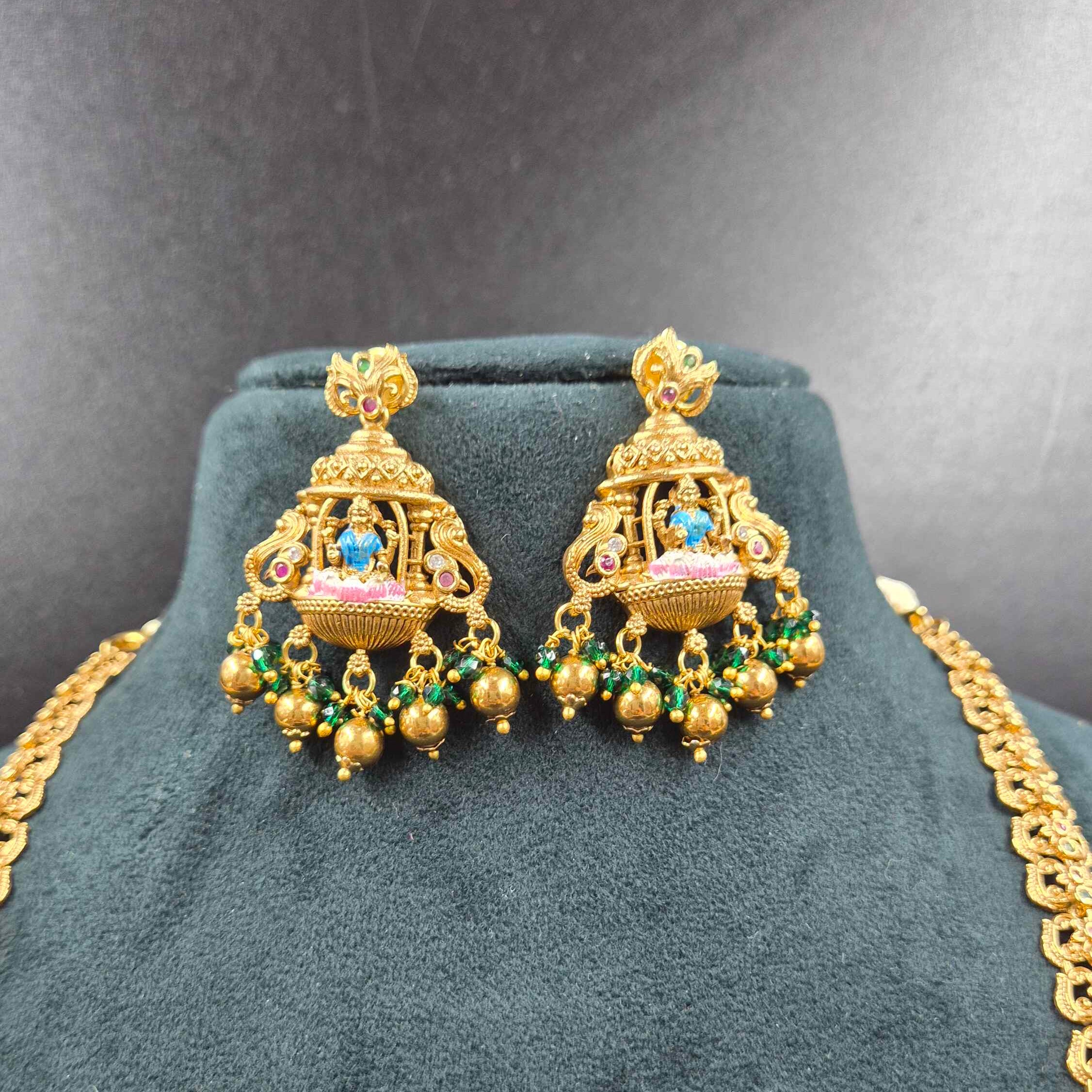 U-Shaped Lakshmi Haram with Ruby & Emerald Stones | Temple Jewellery