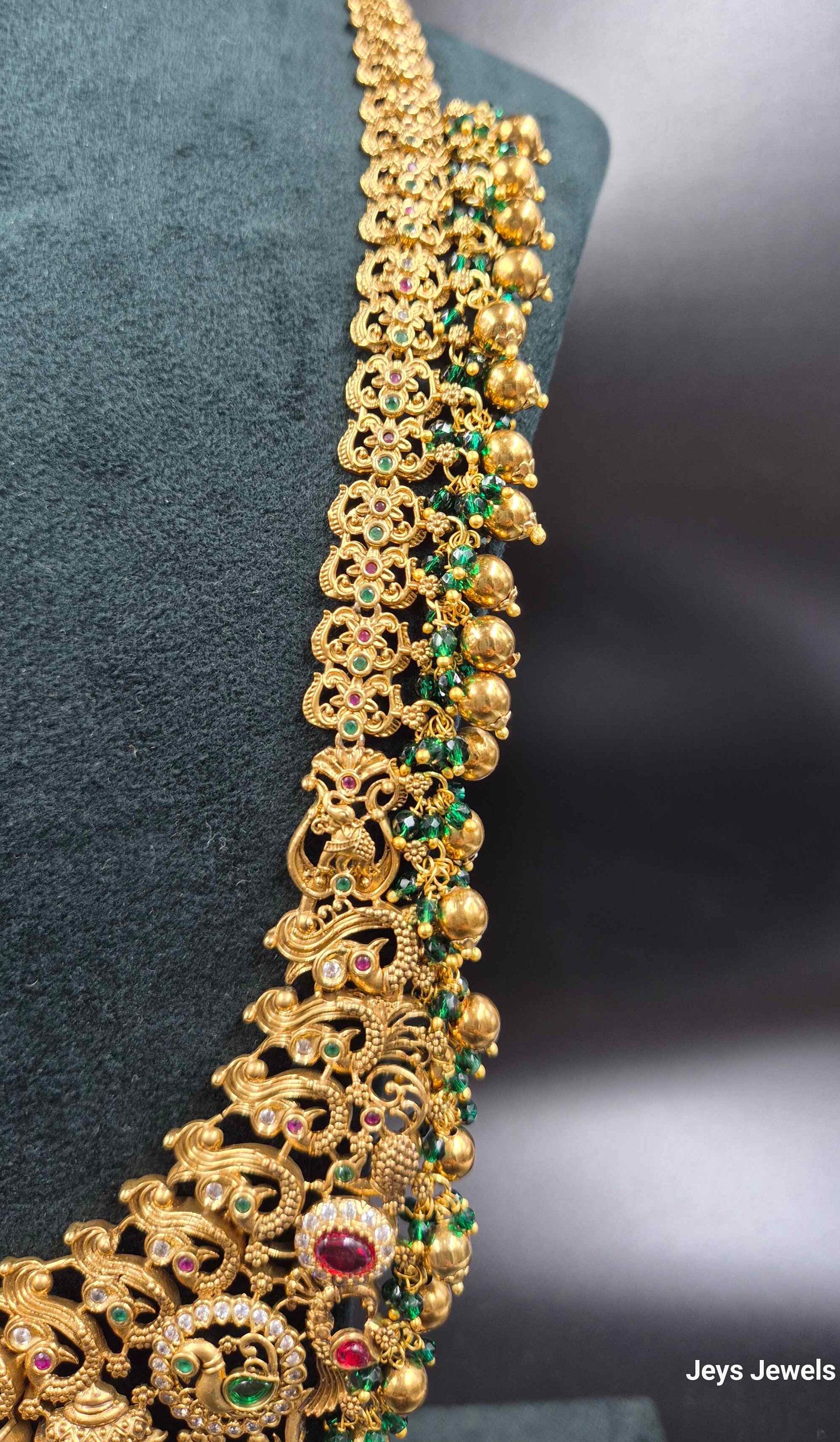 U-Shaped Lakshmi Haram with Ruby & Emerald Stones | Temple Jewellery