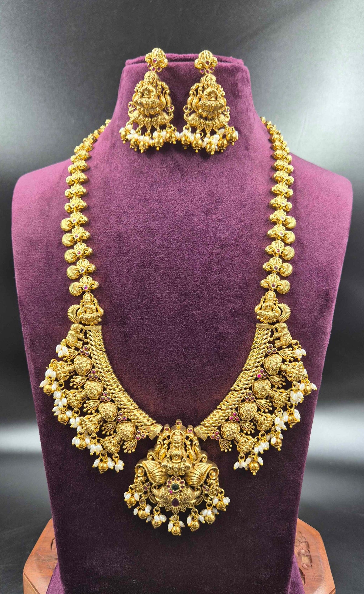 Lakshmi  Motif Haram with Pearl Drops | Traditional Temple Jewellery