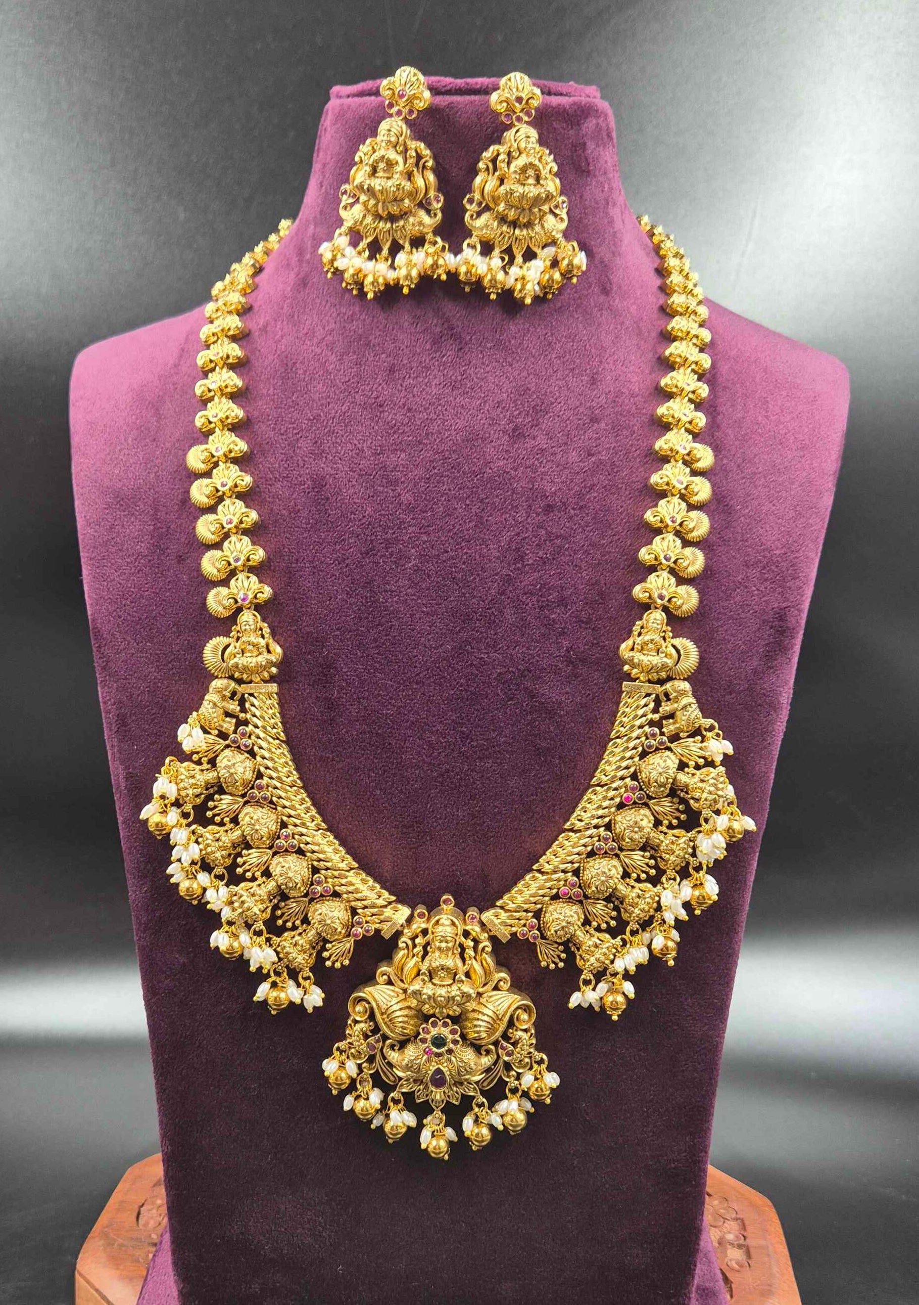 Lakshmi  Motif Haram with Pearl Drops | Traditional Temple Jewellery