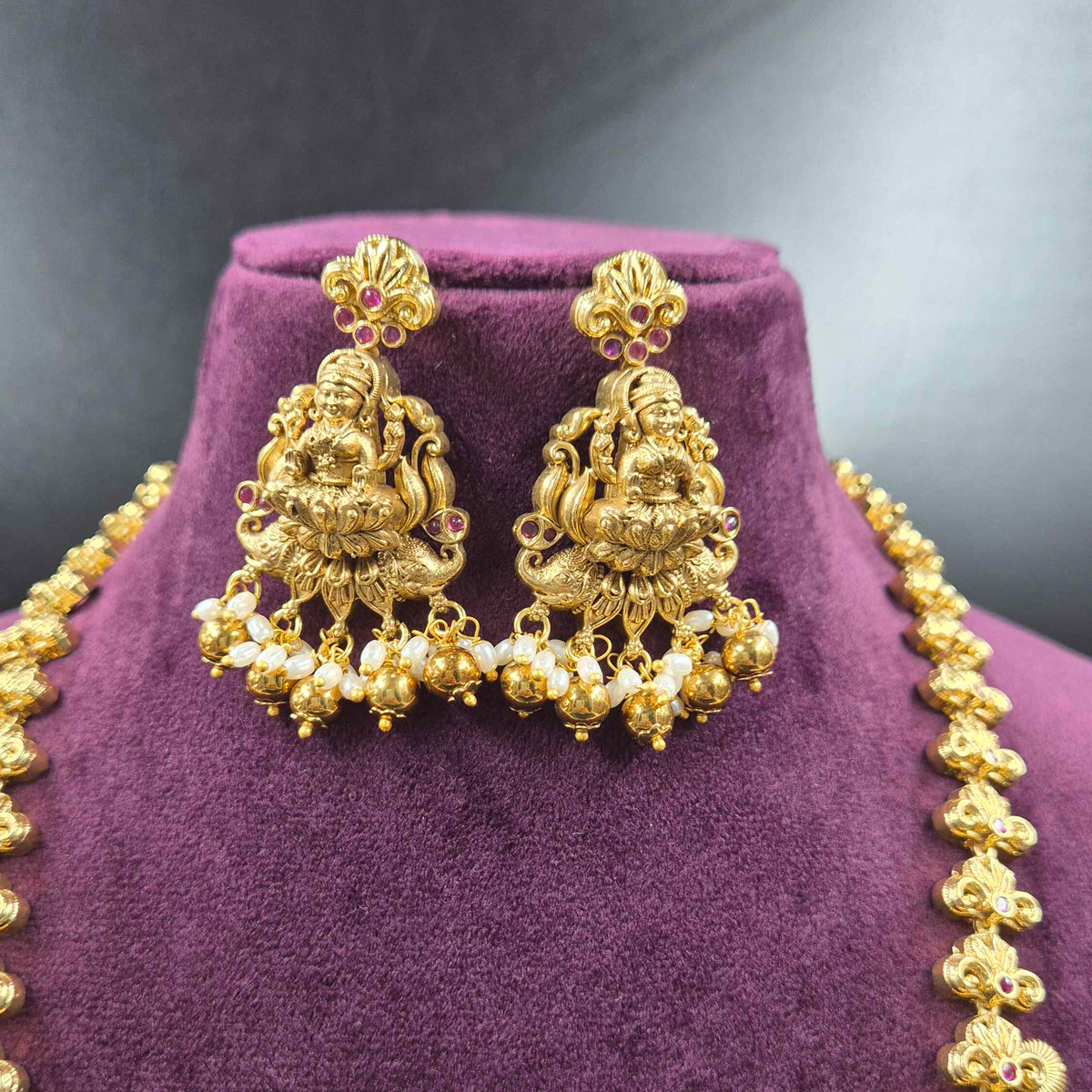 Lakshmi  Motif Haram with Pearl Drops | Traditional Temple Jewellery