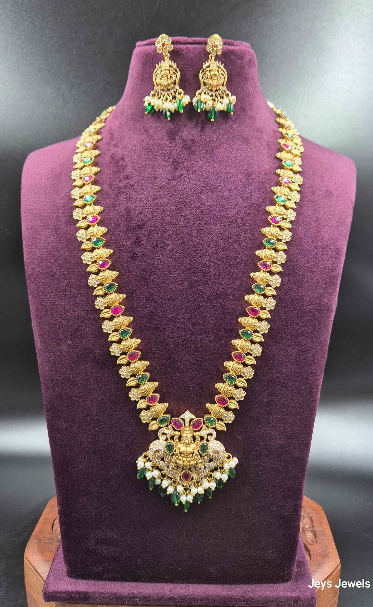 Long Lakshmi Pendant Necklace with Matching Earrings | Temple Jewellery