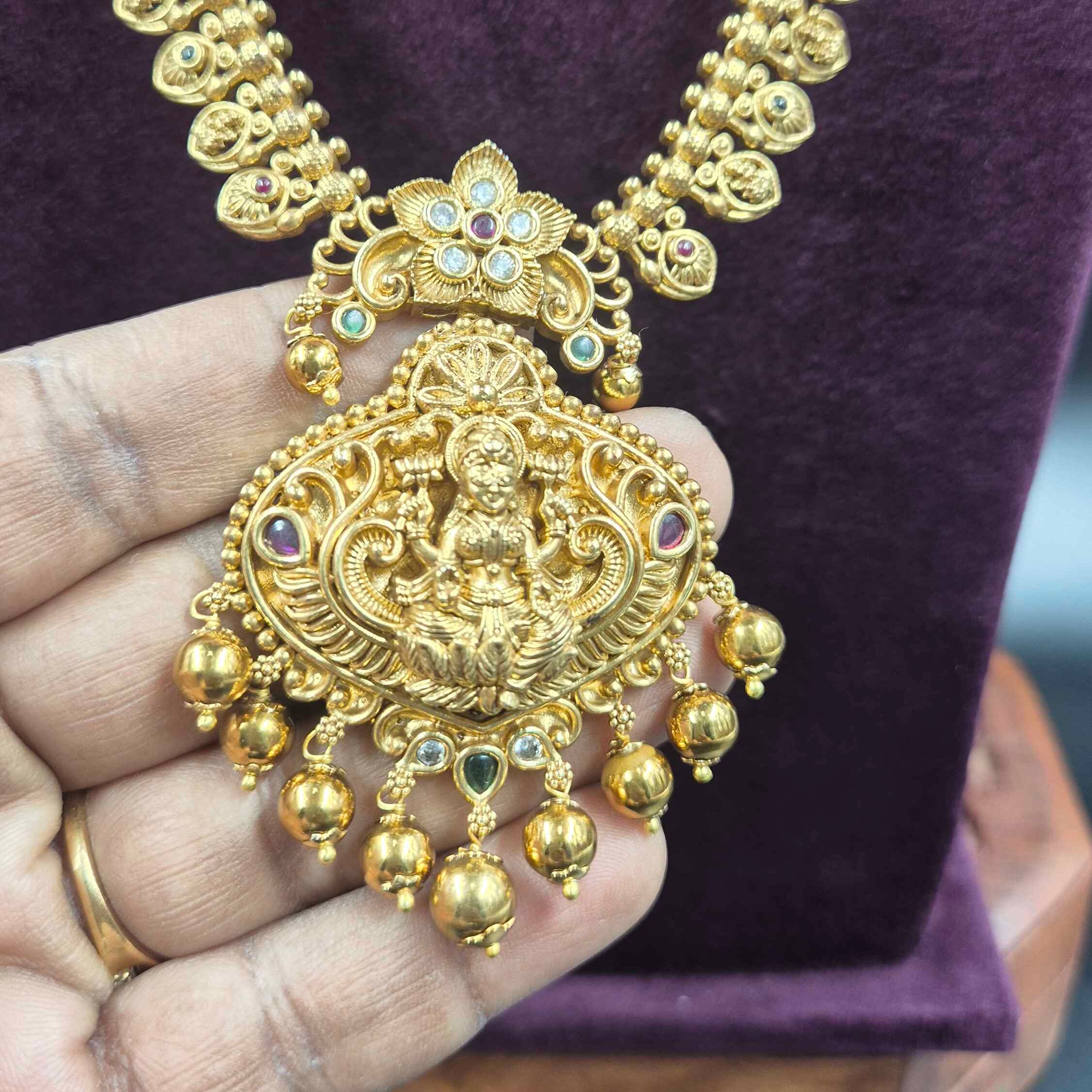 Lakshmi Devi Long Haram Necklace with Earrings | Jeys Jewels