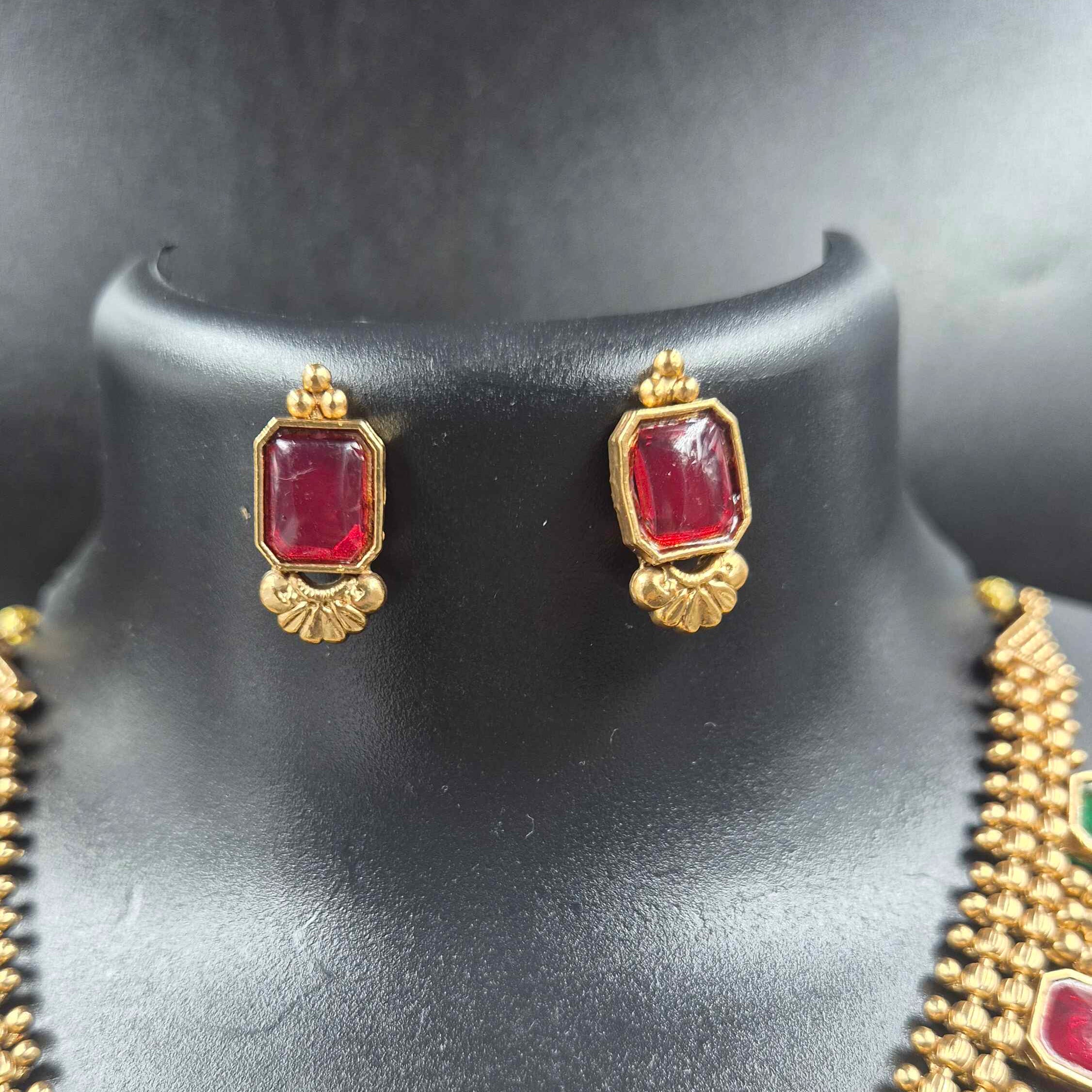 Pichi Mottu Ruby Green Stone Necklace | Traditional Gold Look Jewellery