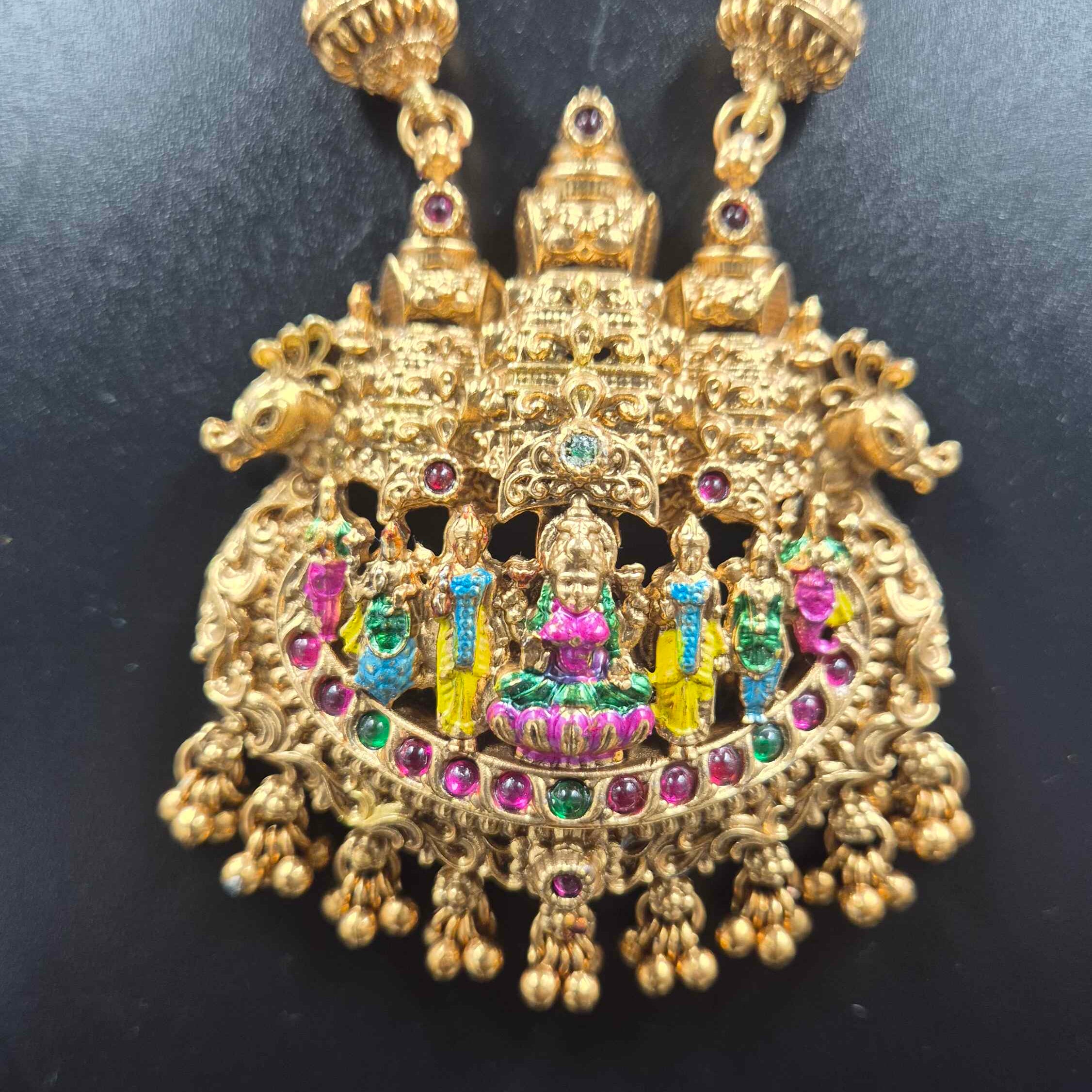 Lakshmi Peacock Nakshi Haram with Jhumka | Traditional Temple Jewellery Set