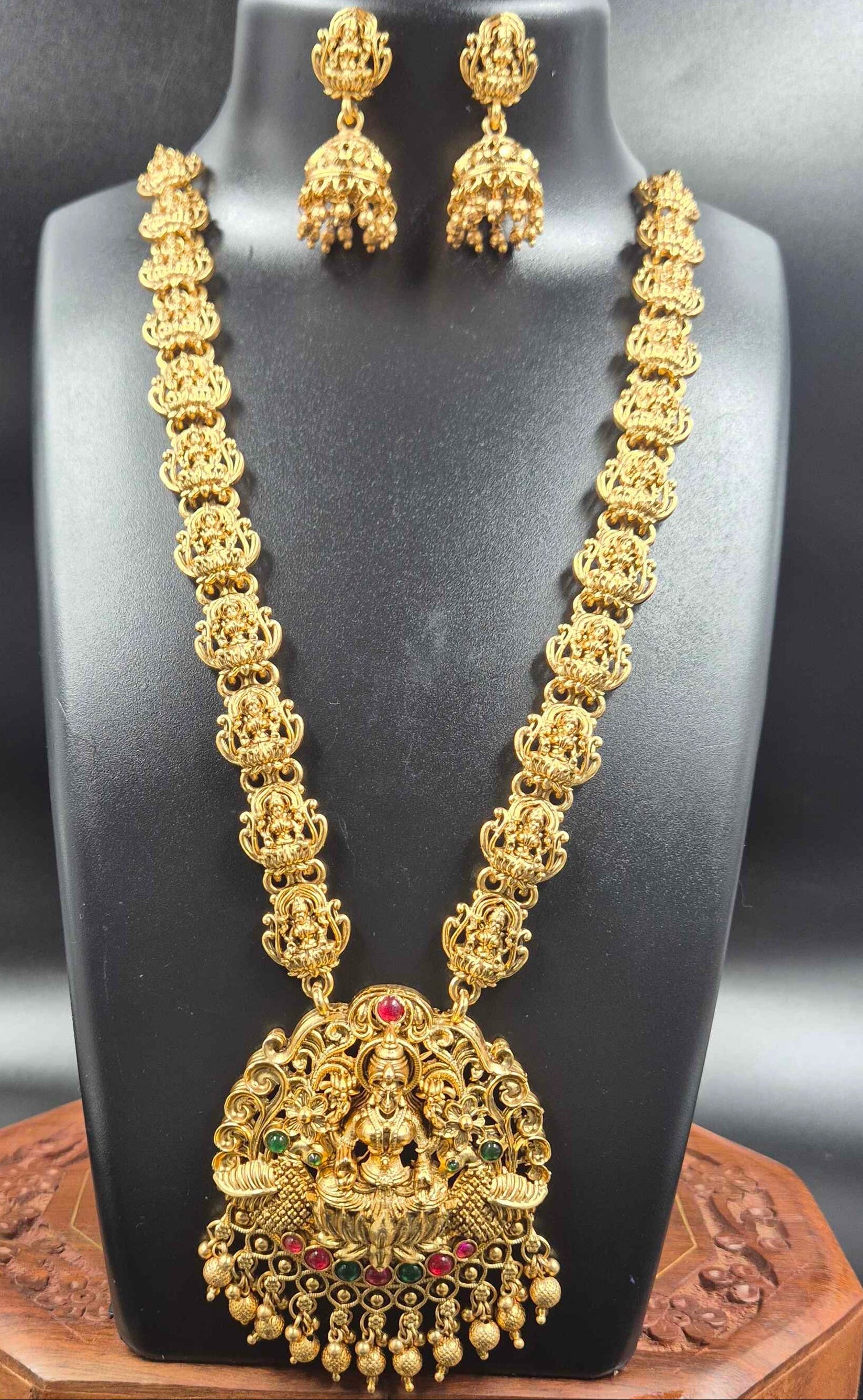 Premium Lakshmi Peacock Haram Necklace Set | Temple Jewellery