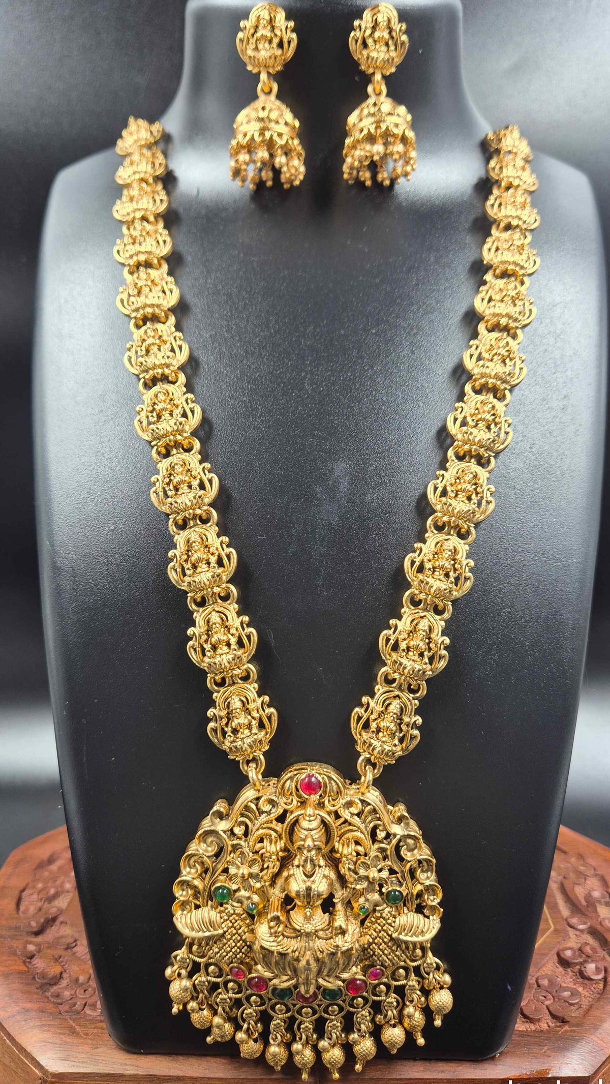 Premium Lakshmi Peacock Haram Necklace Set | Temple Jewellery