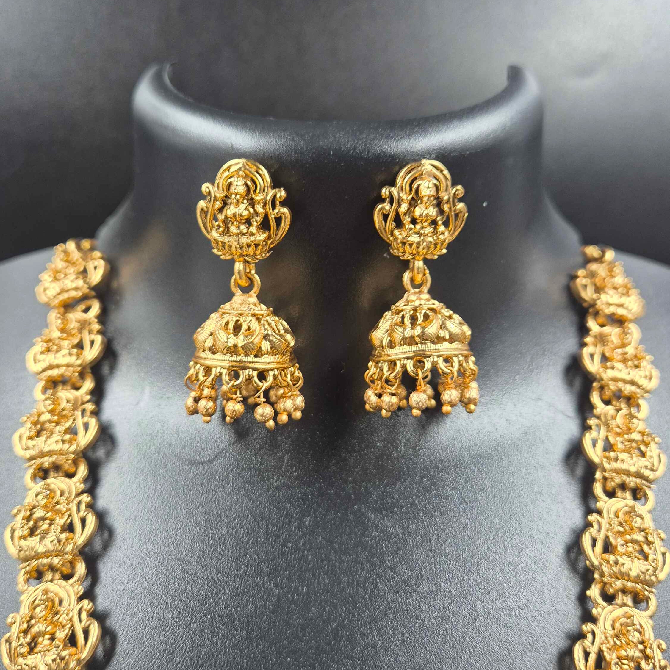 Premium Lakshmi Peacock Haram Necklace Set | Temple Jewellery