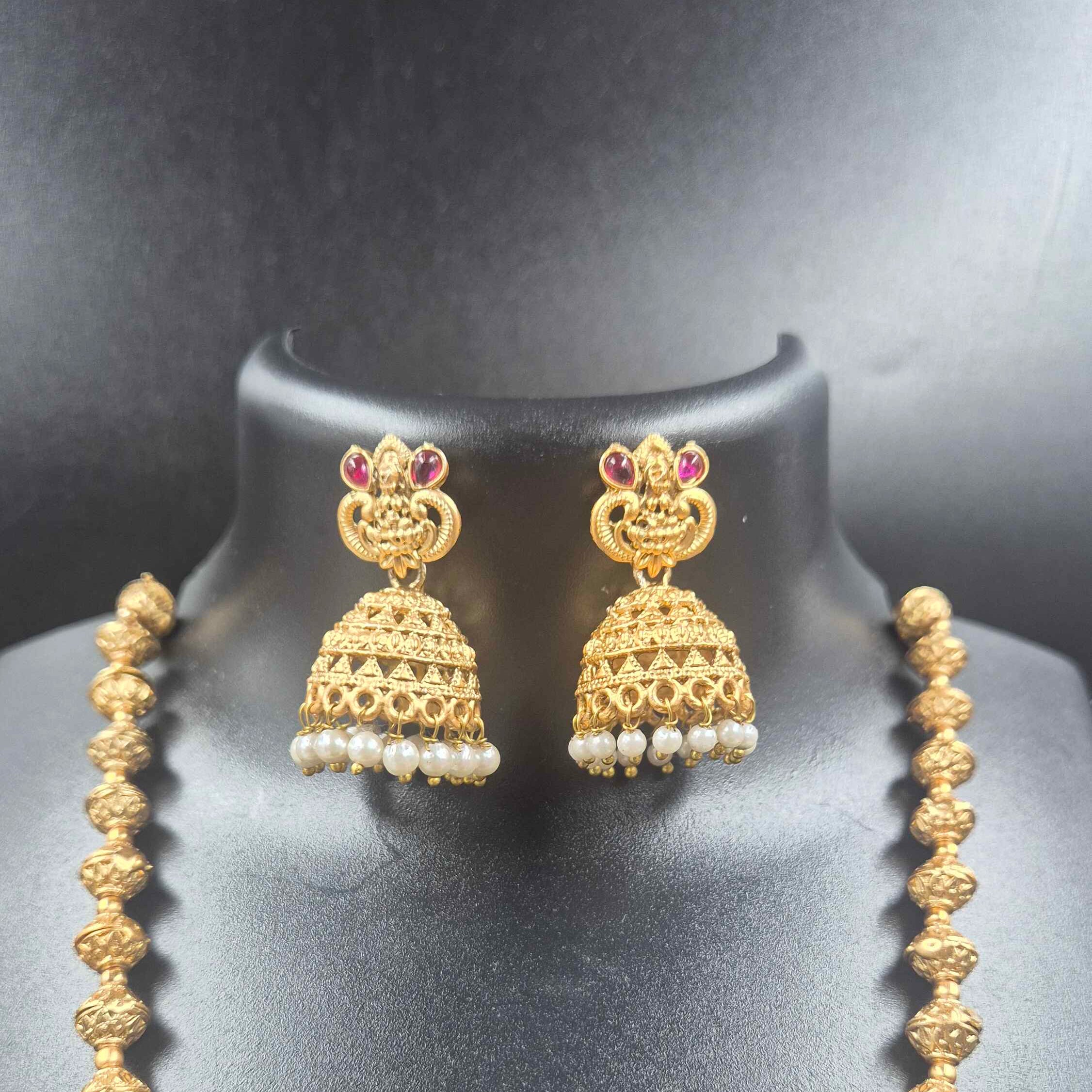 Goddess Lakshmi Peacock Pendant Necklace Set | Ruby & Emerald Jewellery