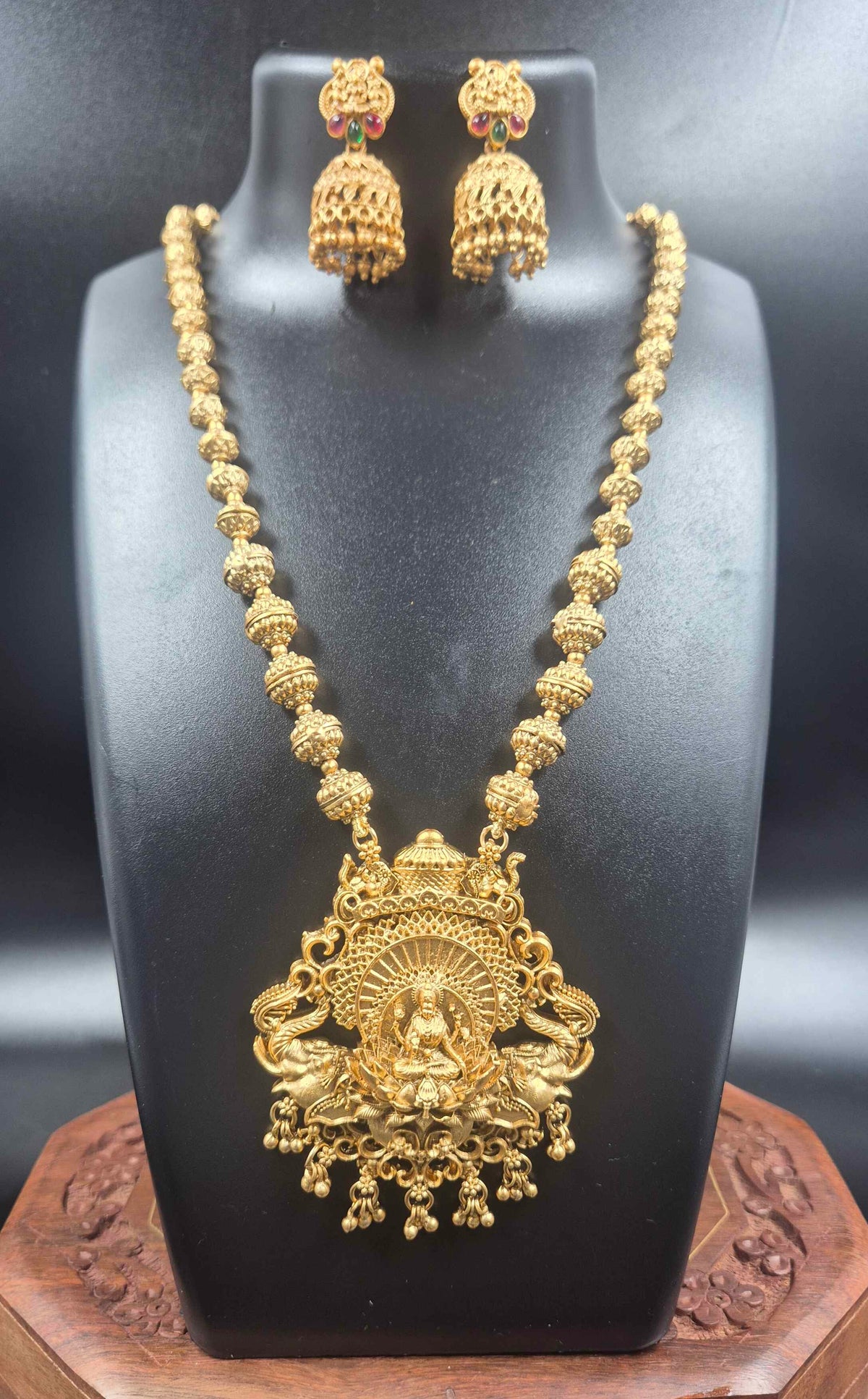 Lakshmi Peacock Temple Necklace Set | Traditional Gold Finish Jewellery