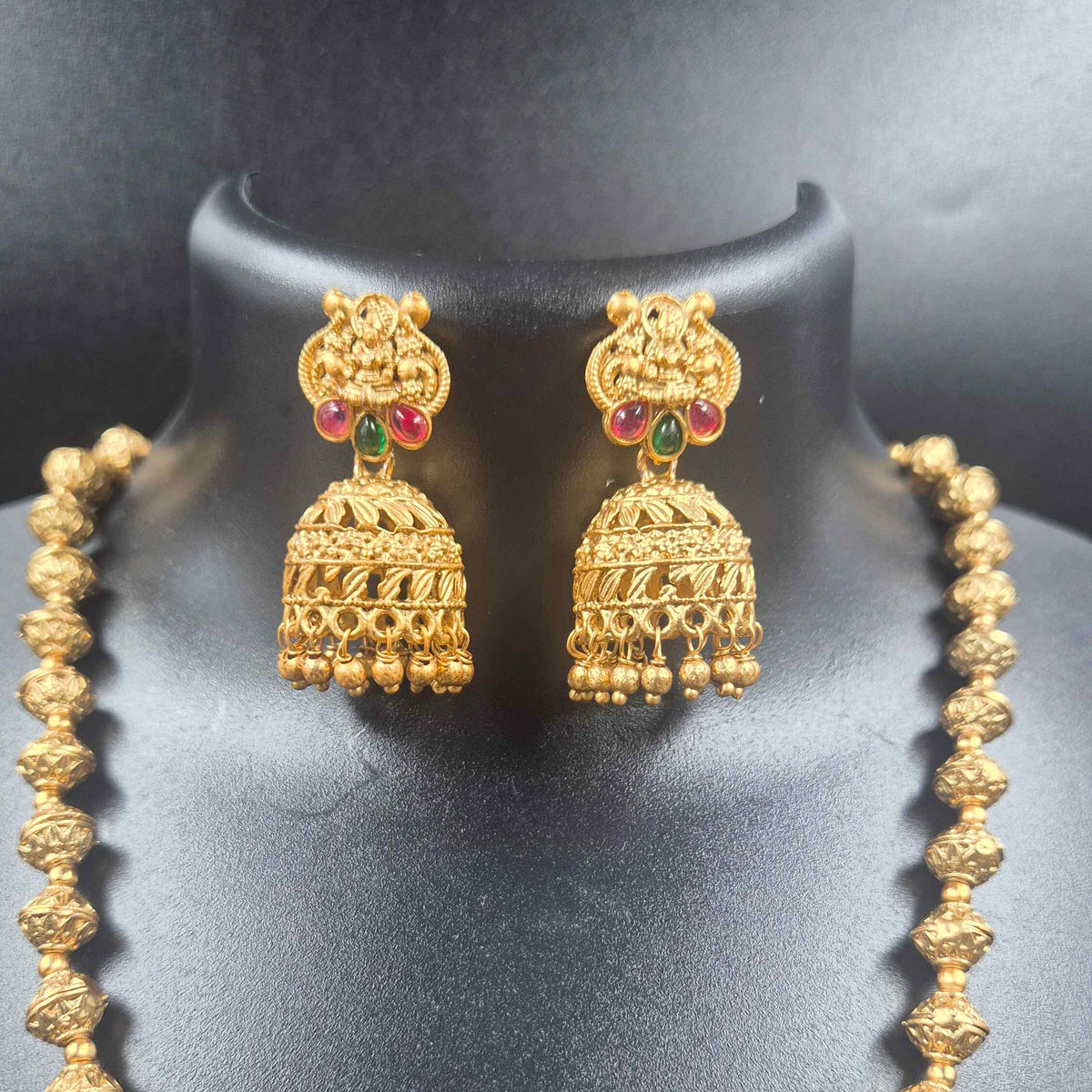 Lakshmi Peacock Temple Necklace Set | Traditional Gold Finish Jewellery