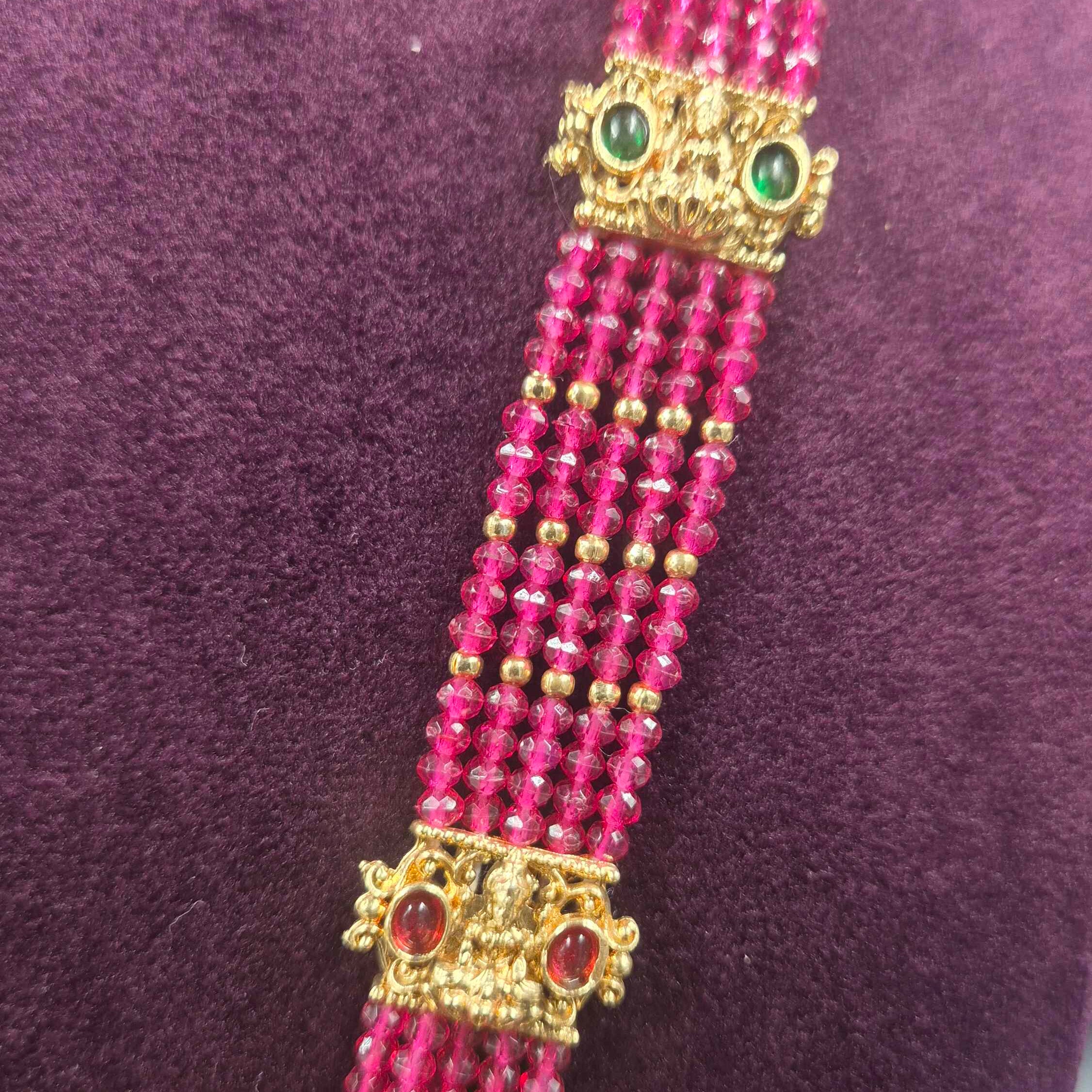 Pink Beaded Lakshmi Temple Necklace with Jhumka Earrings