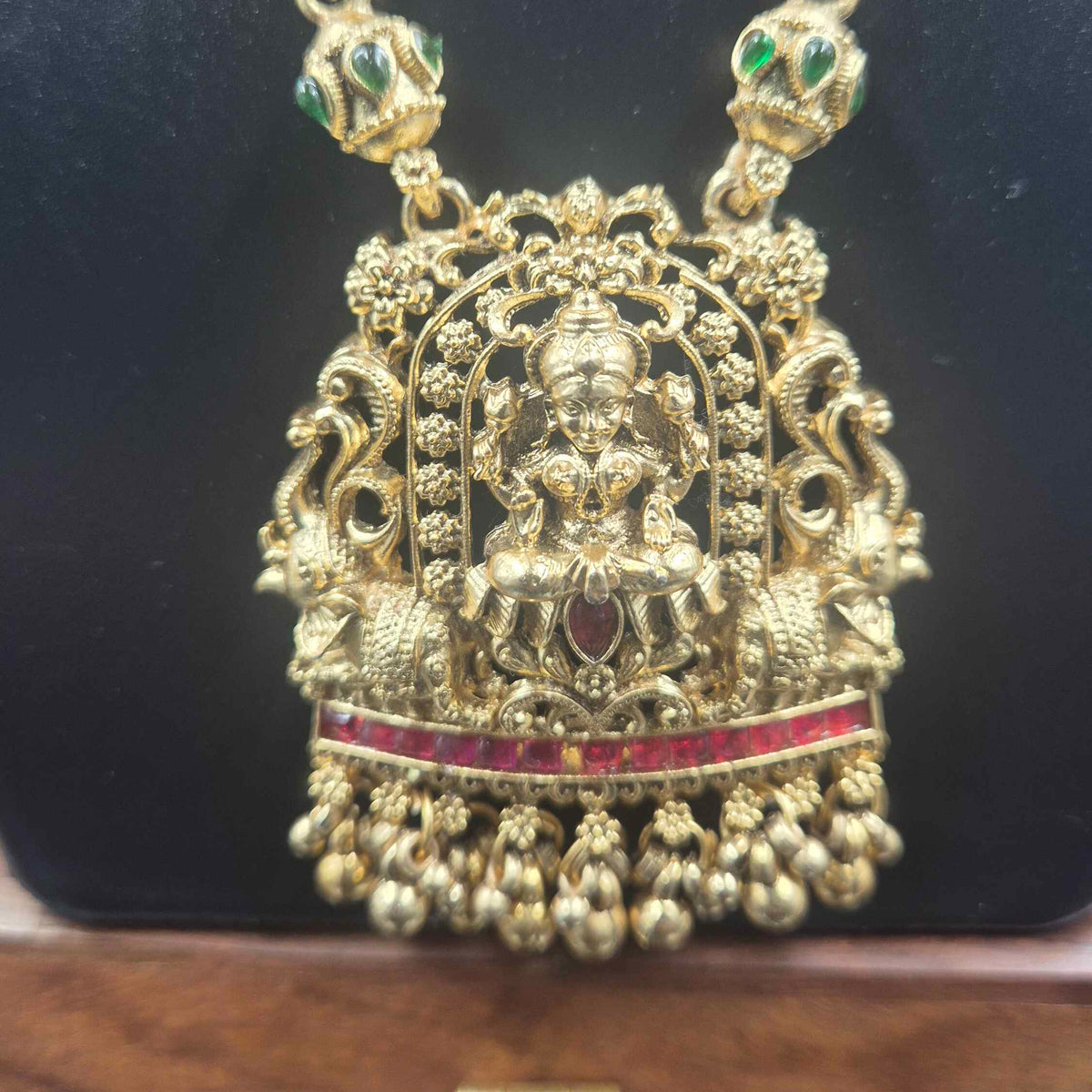 Antique Gold Lakshmi Temple Necklace with Matching Jhumka Earrings