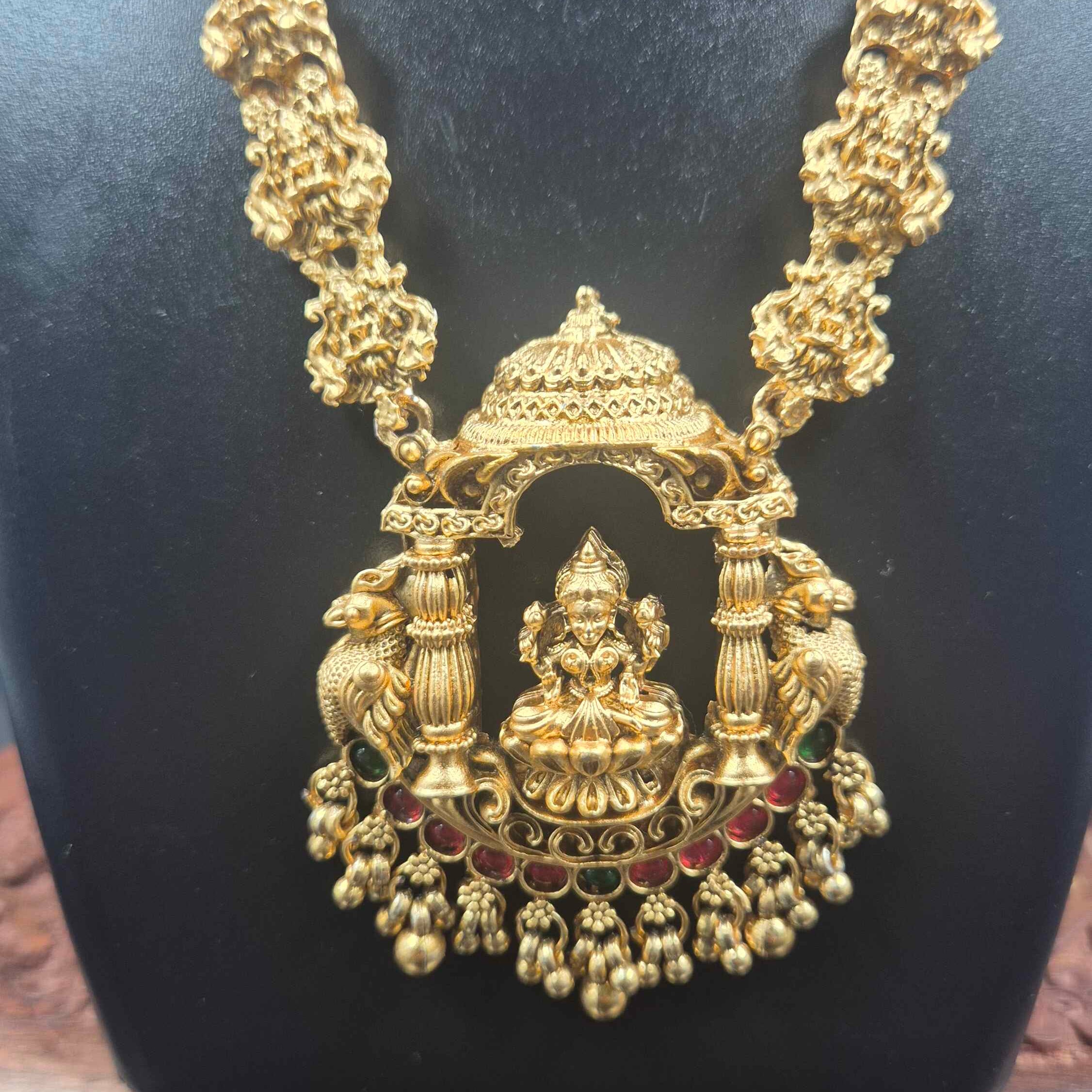 Antique Gold Lakshmi Pendant Necklace with Jhumka Earrings