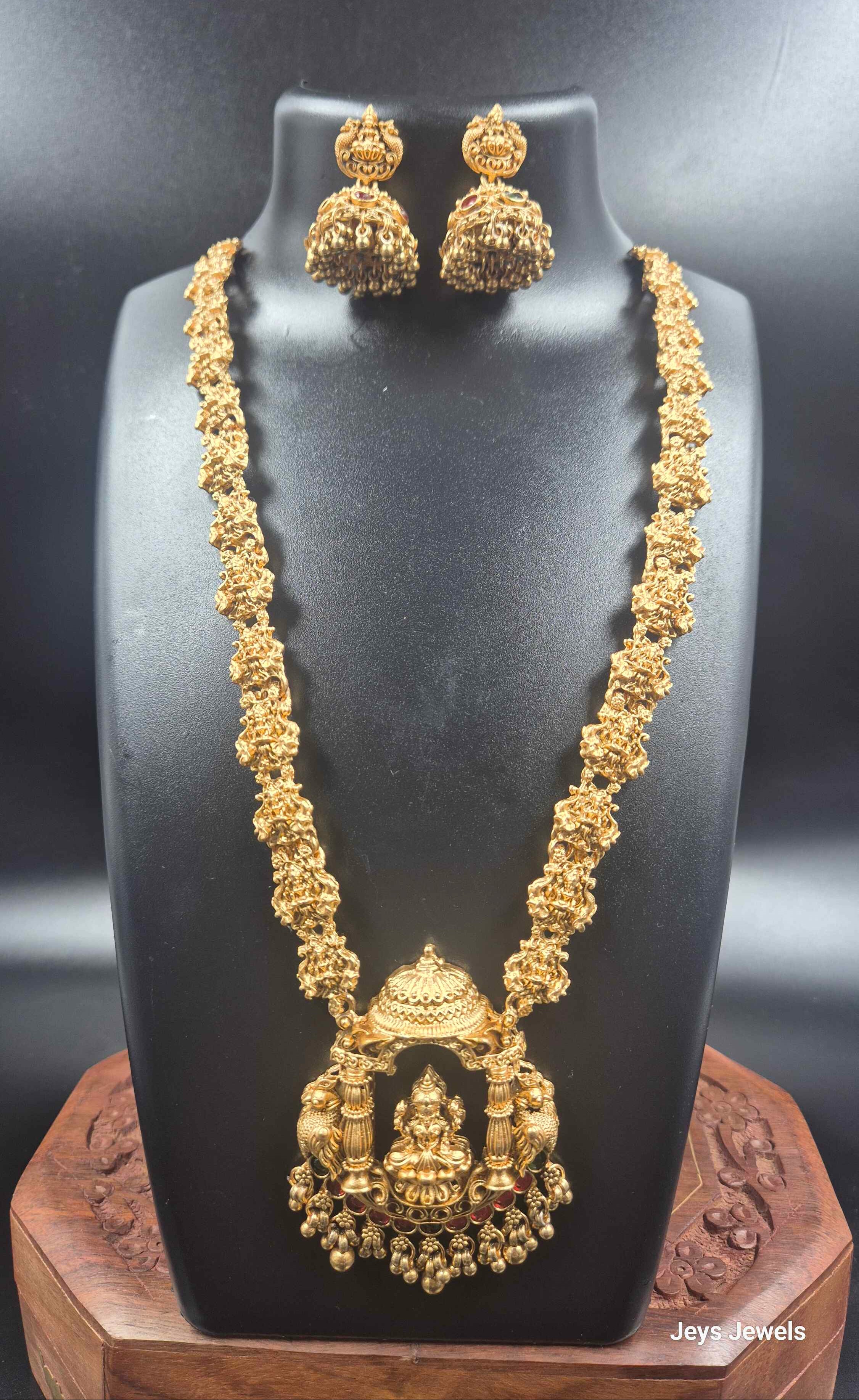 Antique Gold Lakshmi Pendant Necklace with Jhumka Earrings