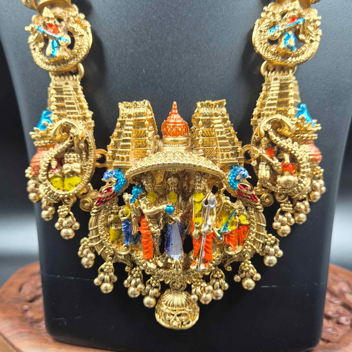 Premium Multicolor Venkateswara Temple Necklace with Matching Earrings