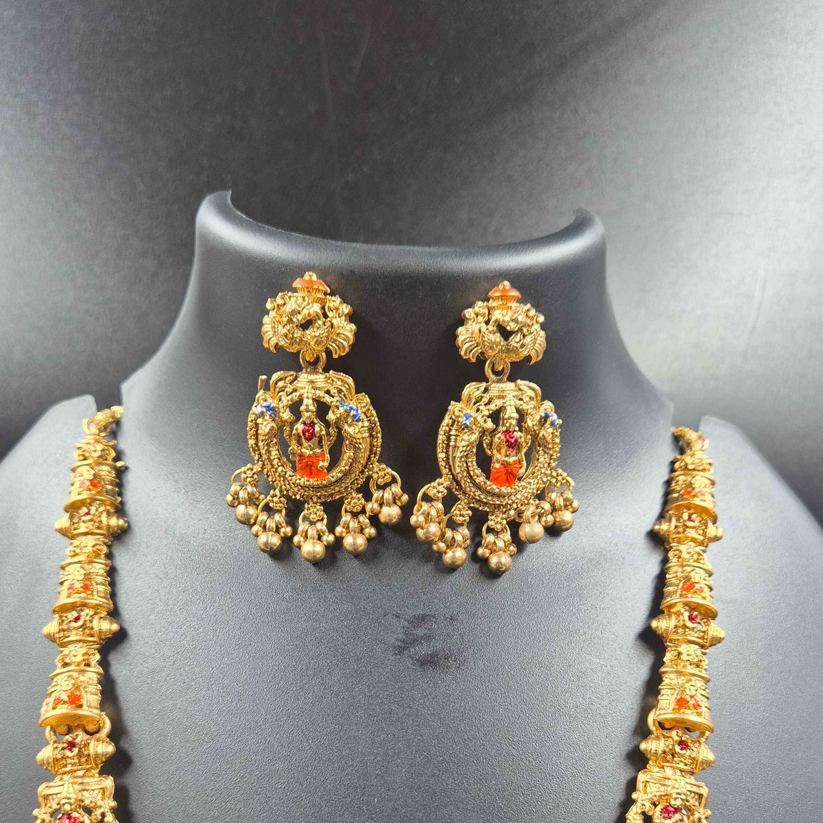 Premium Multicolor Venkateswara Temple Necklace with Matching Earrings