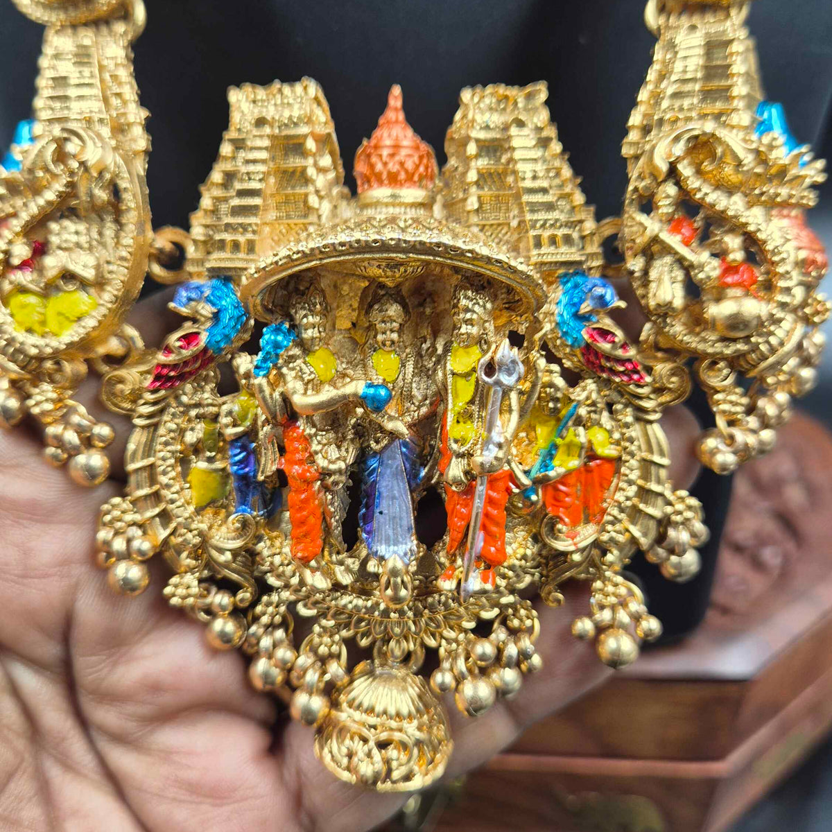 Premium Multicolor Venkateswara Temple Necklace with Matching Earrings