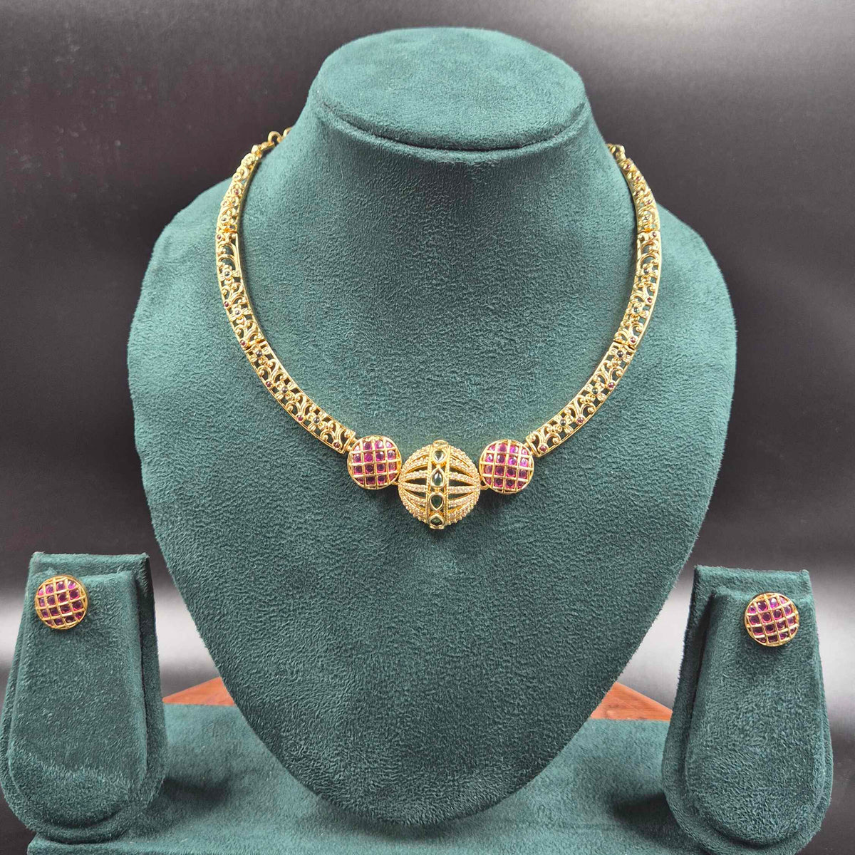 White half ball pendant CZ Designer Necklace | Antique Gold Finish Jewellery