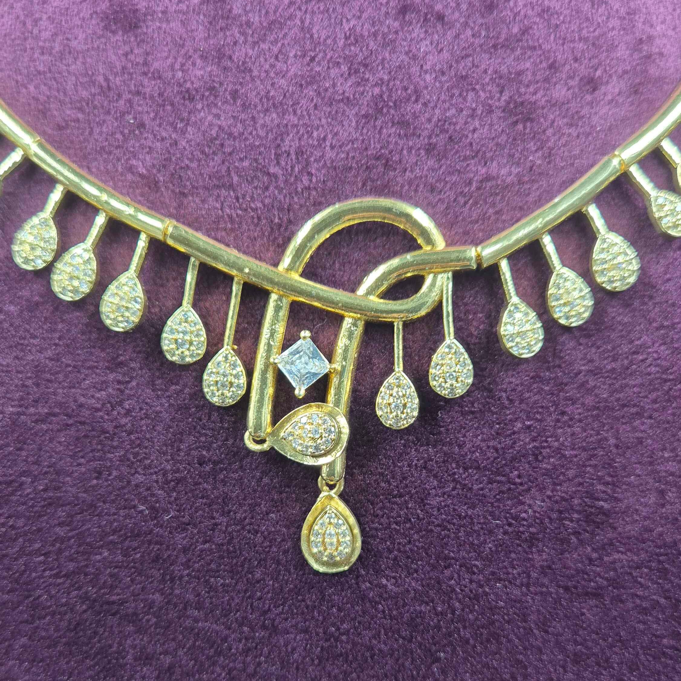 Diamond replica Elegant CZ Drop Necklace Set with Designer Earrings | Gold Finish Jewellery