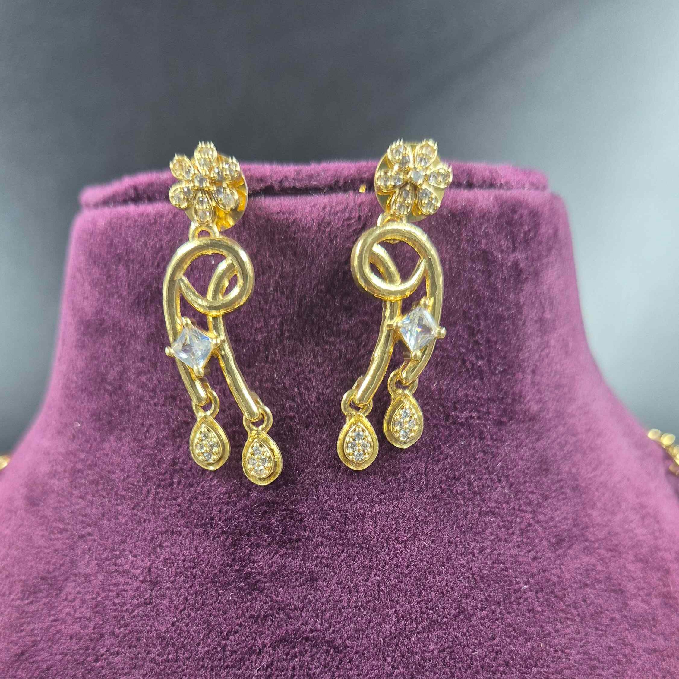 Diamond replica Elegant CZ Drop Necklace Set with Designer Earrings | Gold Finish Jewellery