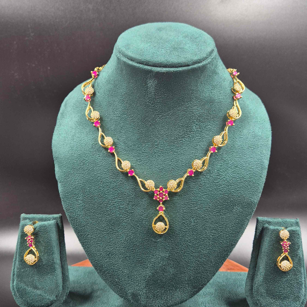 Floral CZ Necklace Set with Pearl Drops | Elegant Designer Jewellery