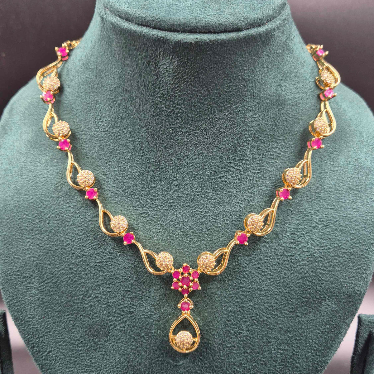 Floral CZ Necklace Set with Pearl Drops | Elegant Designer Jewellery