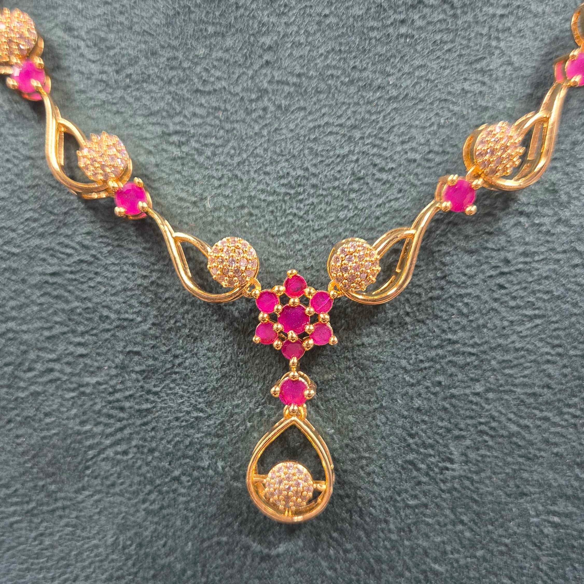 Floral CZ Necklace Set with Pearl Drops | Elegant Designer Jewellery