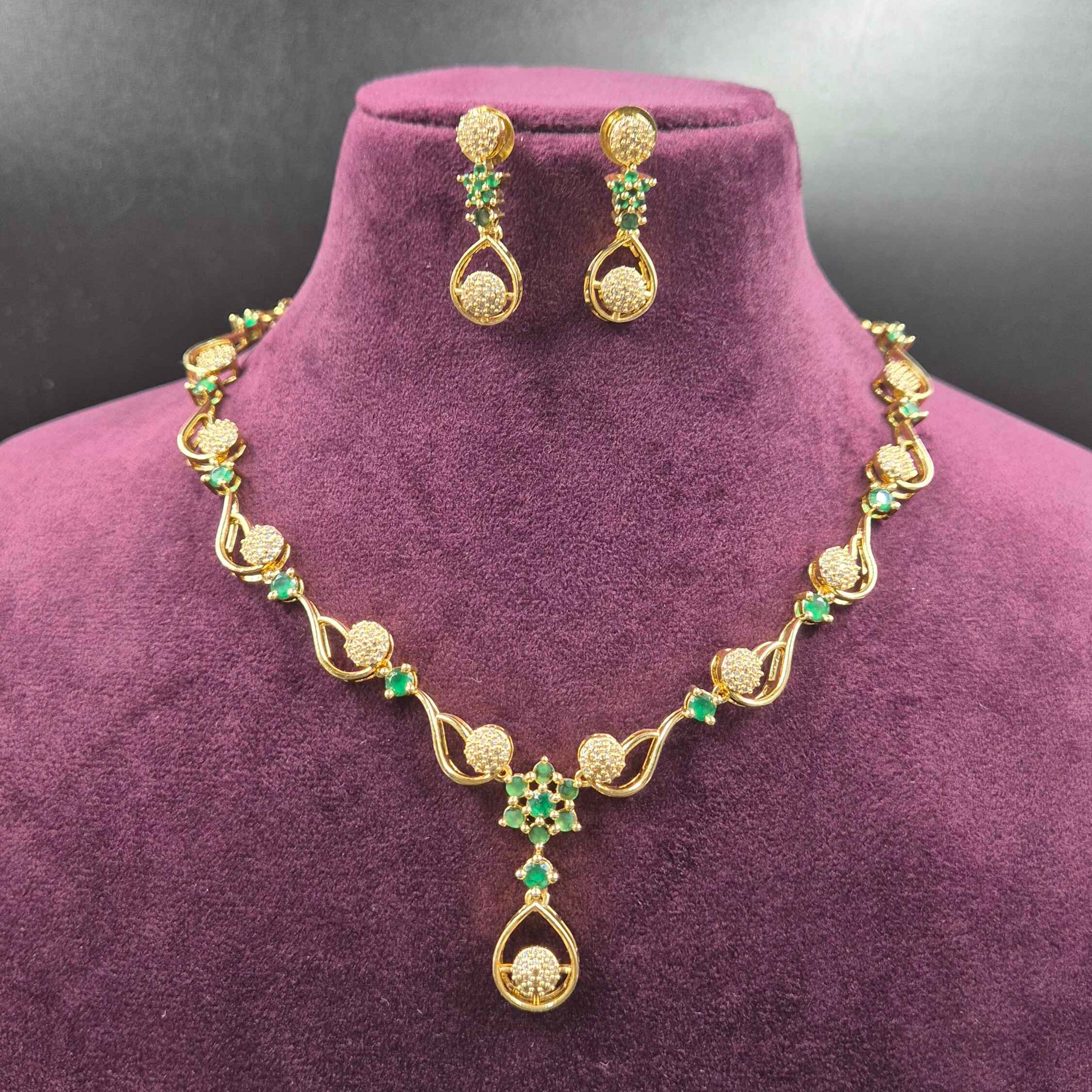 Green CZ Designer Necklace Set with Pendant & Earrings | Jeys Jewels
