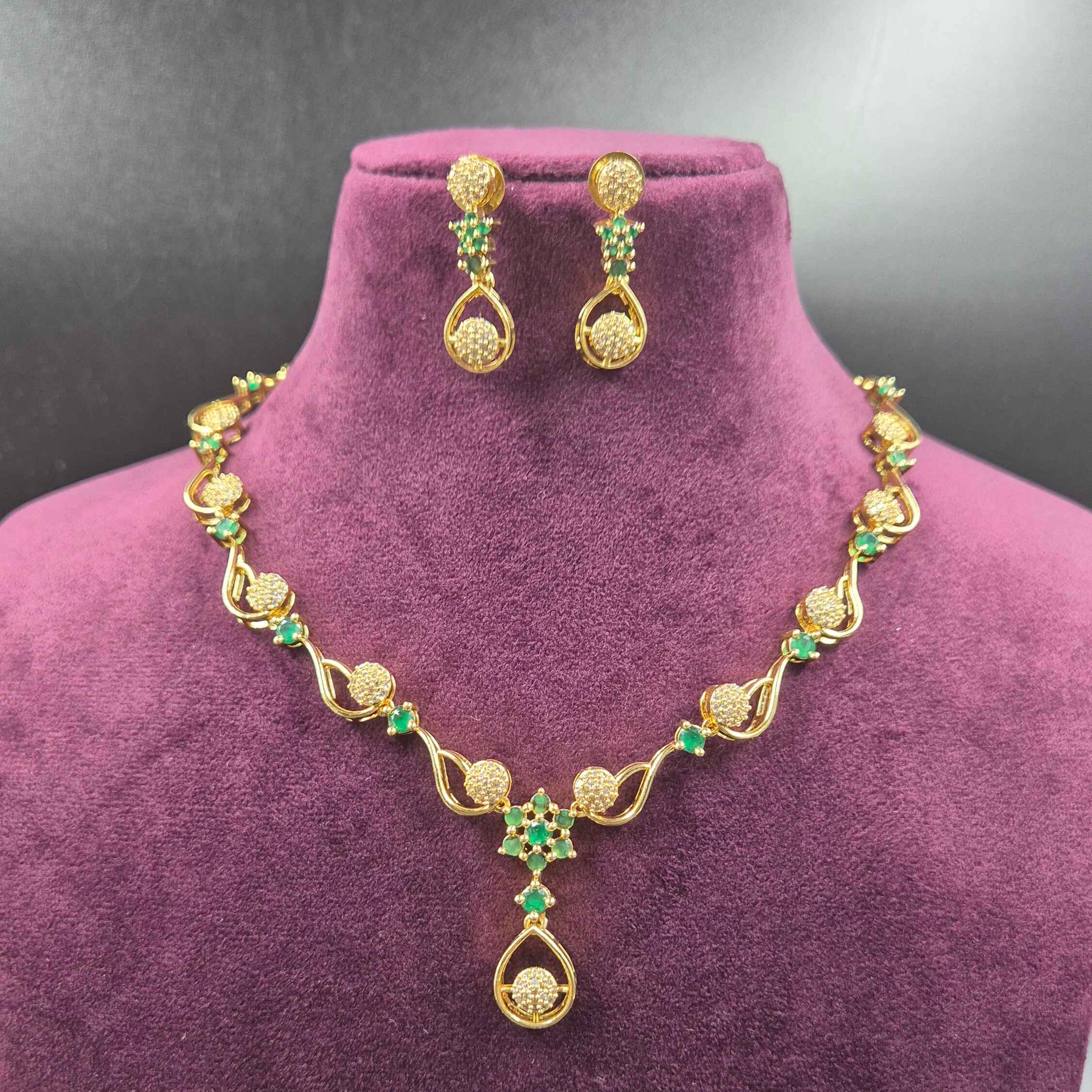 Green CZ Designer Necklace Set with Pendant & Earrings | Jeys Jewels
