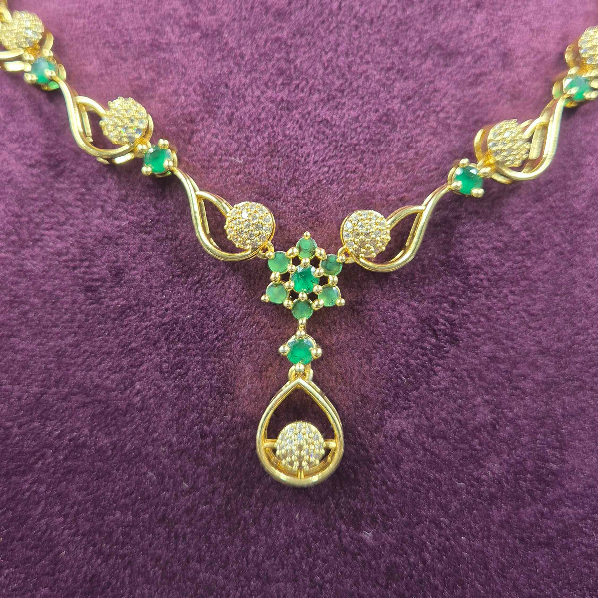Green CZ Designer Necklace Set with Pendant & Earrings | Jeys Jewels