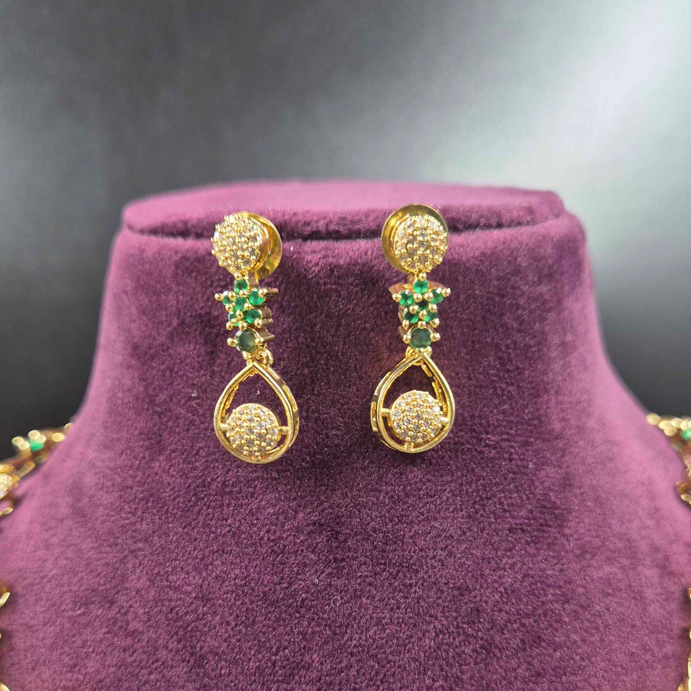 Green CZ Designer Necklace Set with Pendant & Earrings | Jeys Jewels