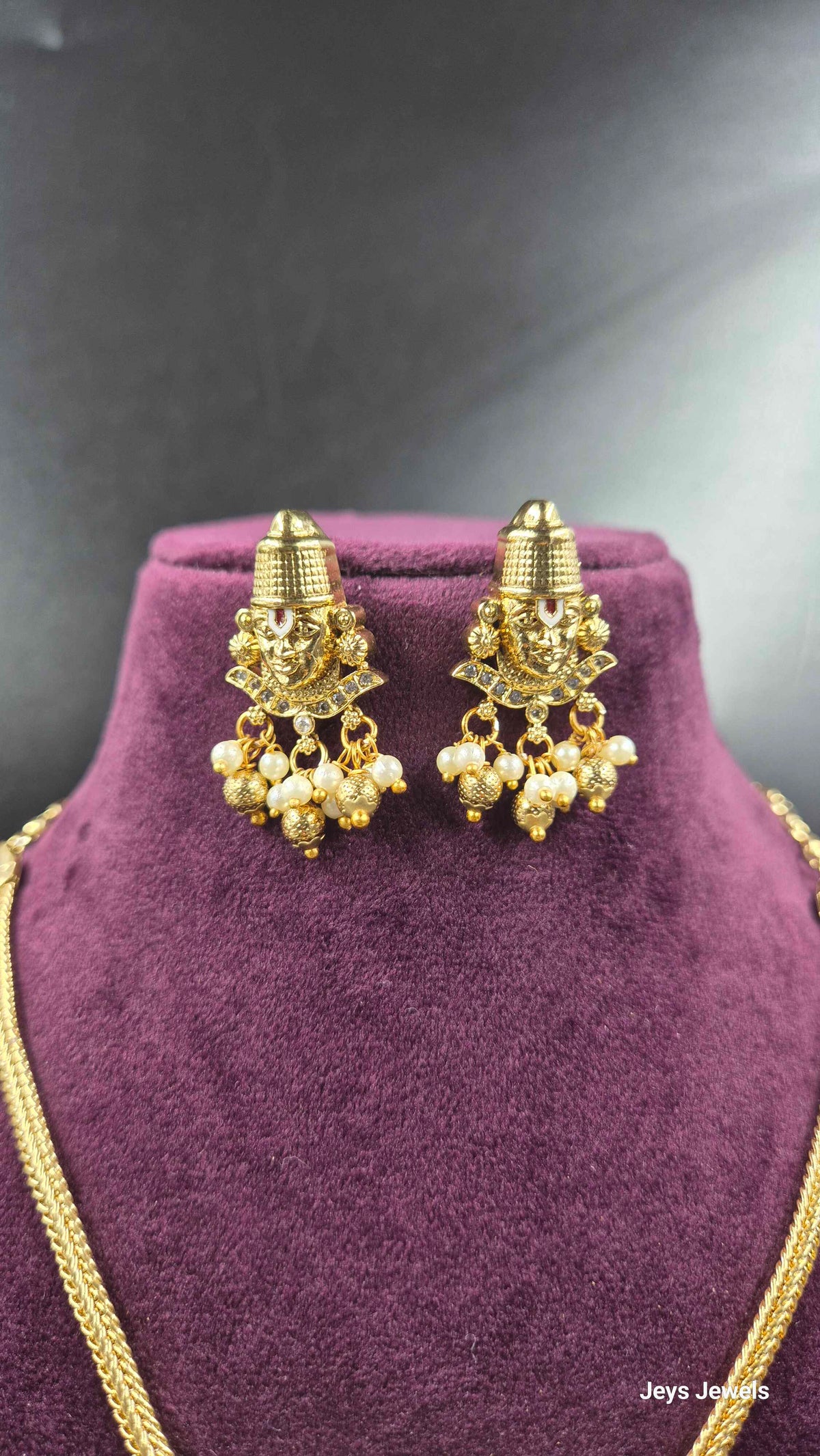 Perumal Face Temple Necklace with Pearl Drops | Traditional Jewellery