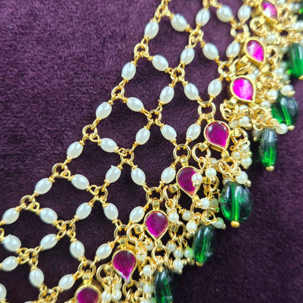 Statement piece-Ruby Green Beaded Layered Necklace | Designer Bridal Jewellery