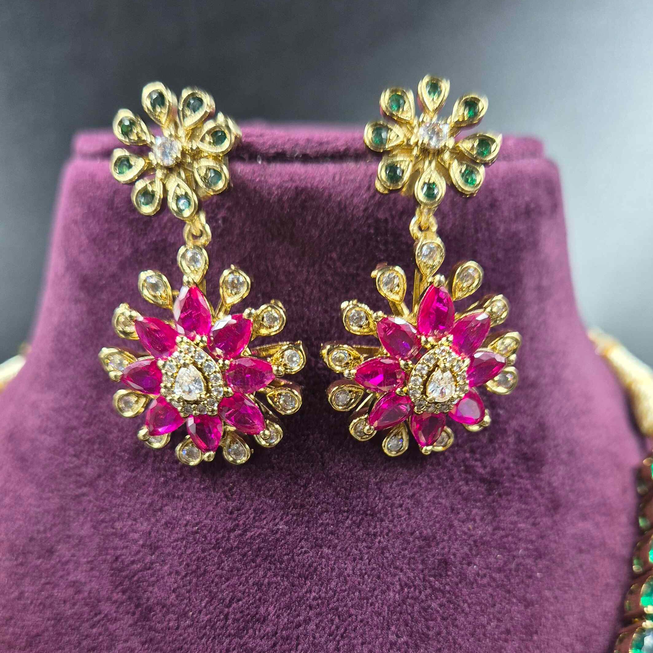 Designer AD Statement Necklace with Ruby & Emerald Green Stones | Bridal Jewellery