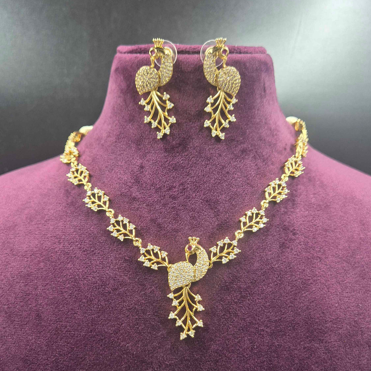 Peacock Designer Necklace Set | CZ Peacock Jewellery Set