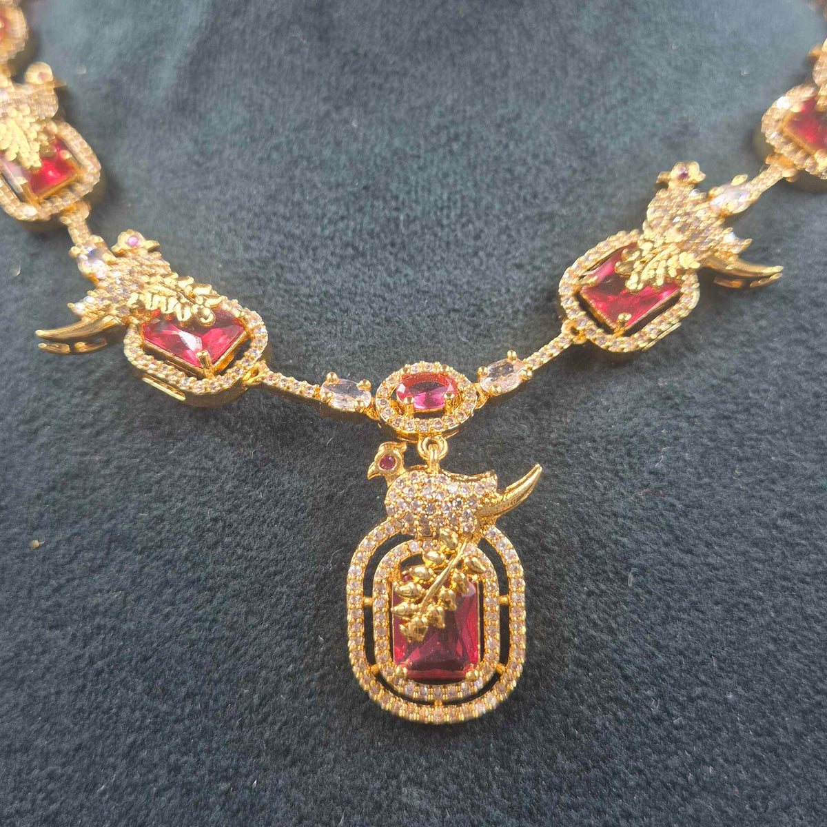 Ruby Peacock Designer Necklace Set | CZ Stone Jewellery