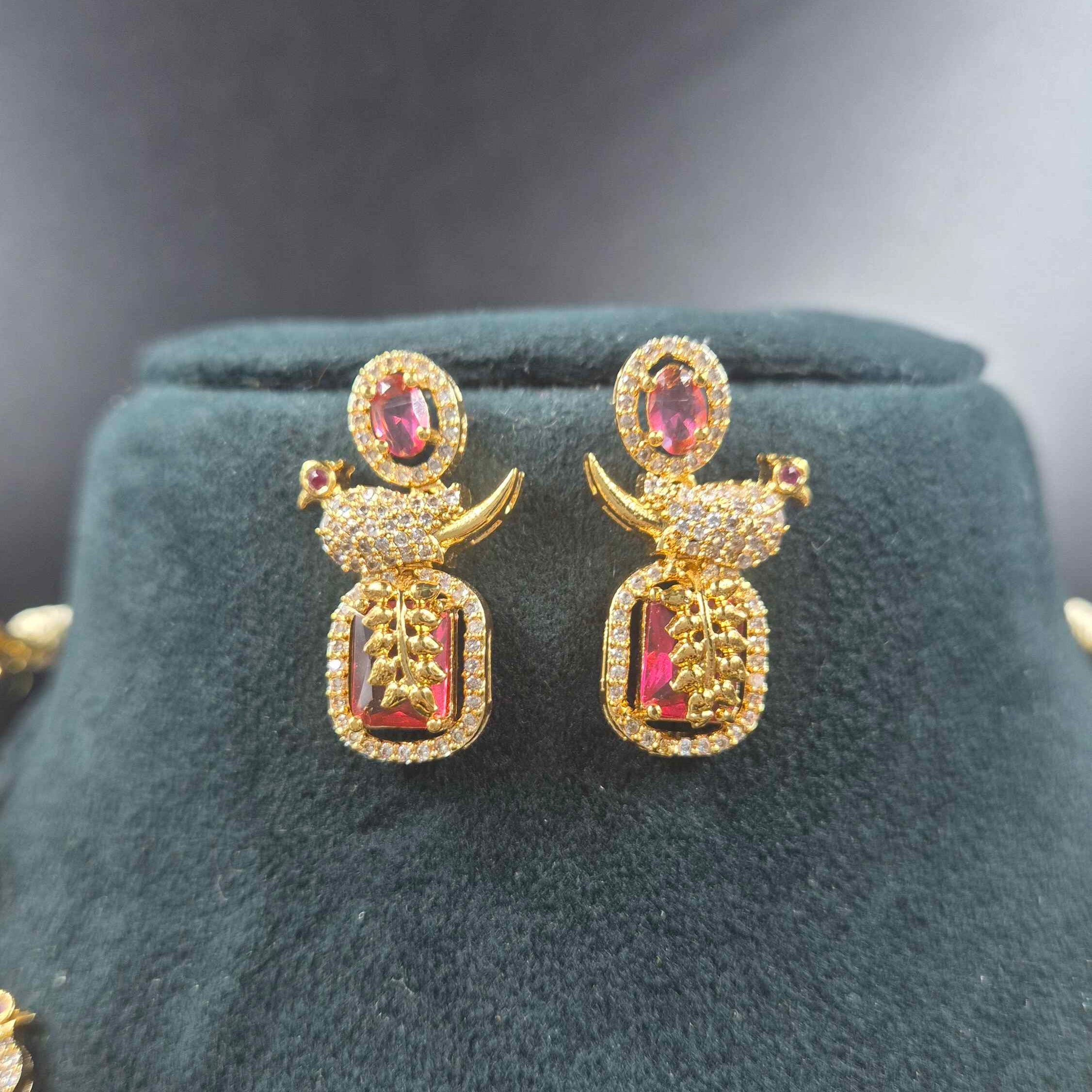 Ruby Peacock Designer Necklace Set | CZ Stone Jewellery