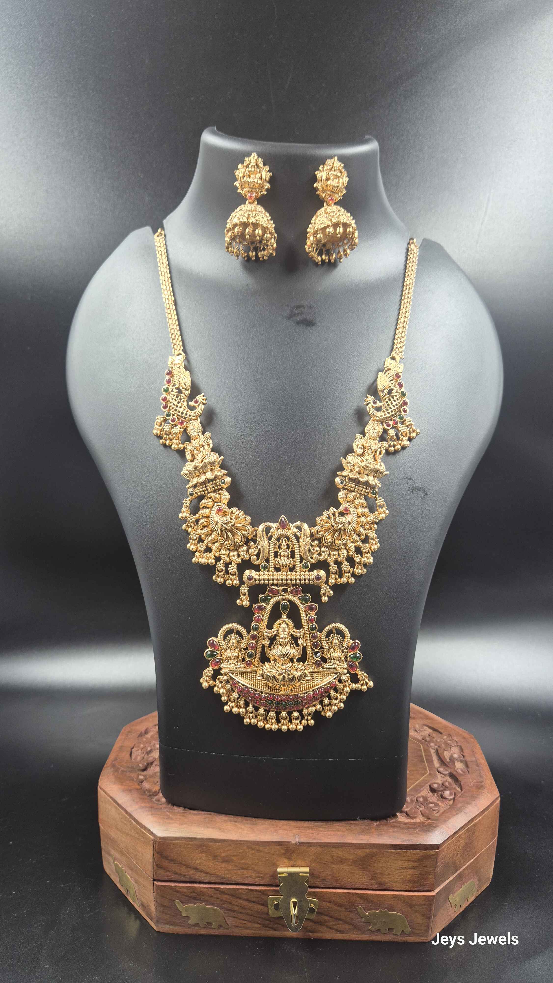 Premium Lakshmi Peacock Nakashi Haram | Ruby Emerald Temple Jewellery